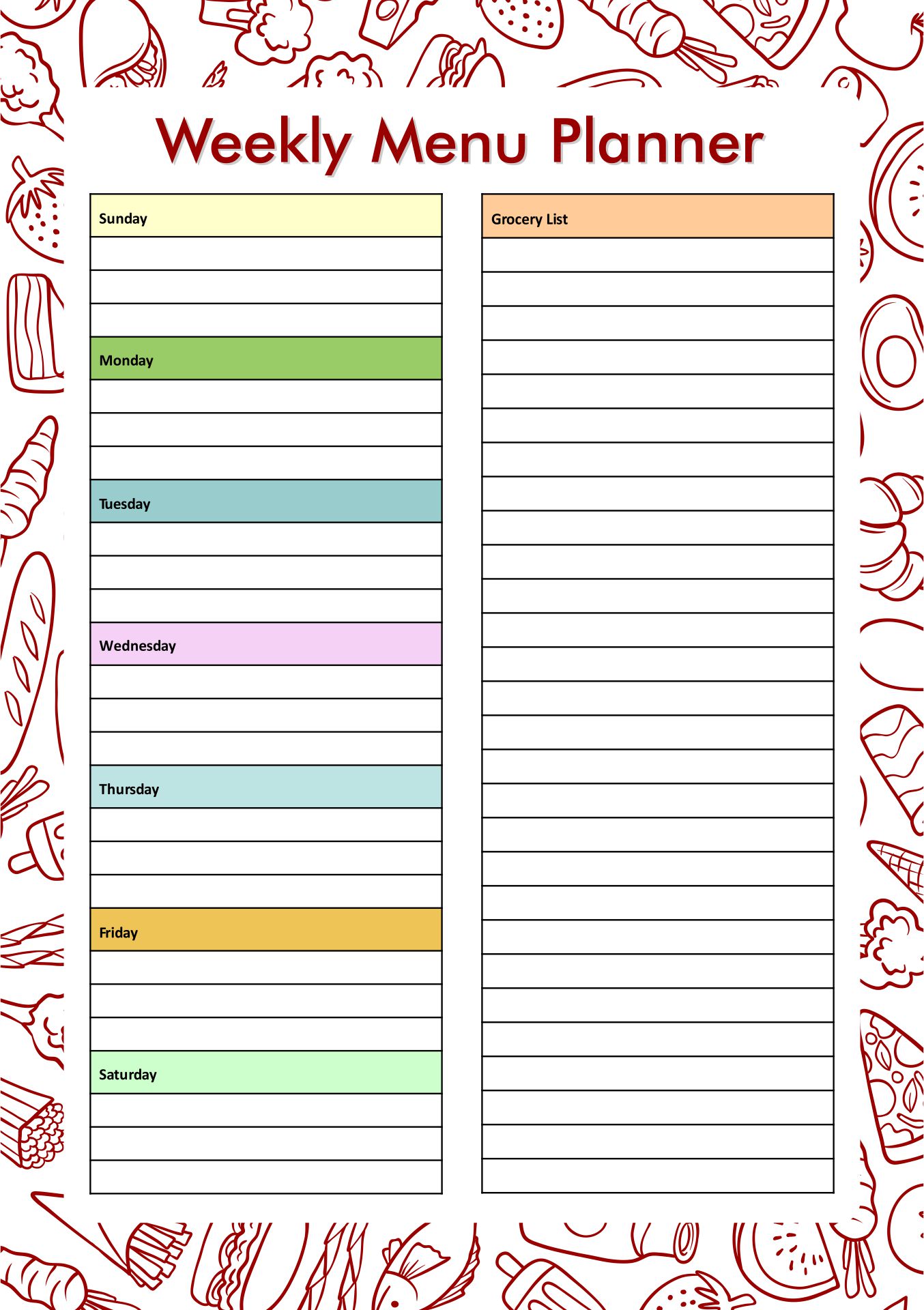Free Printable Weekly Meal Planner Template With Grocery List 