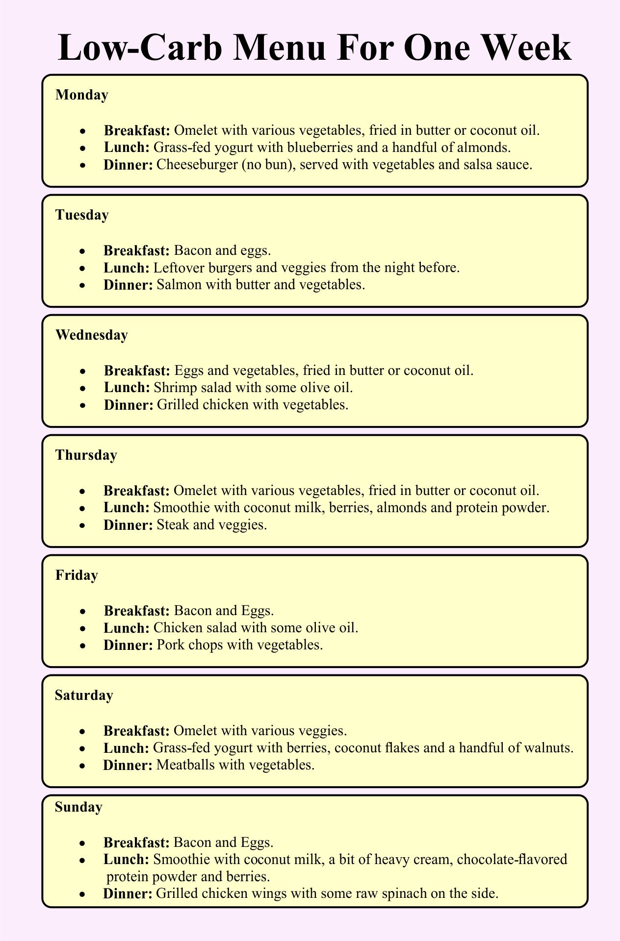 Printable Low Carb Meal Plan