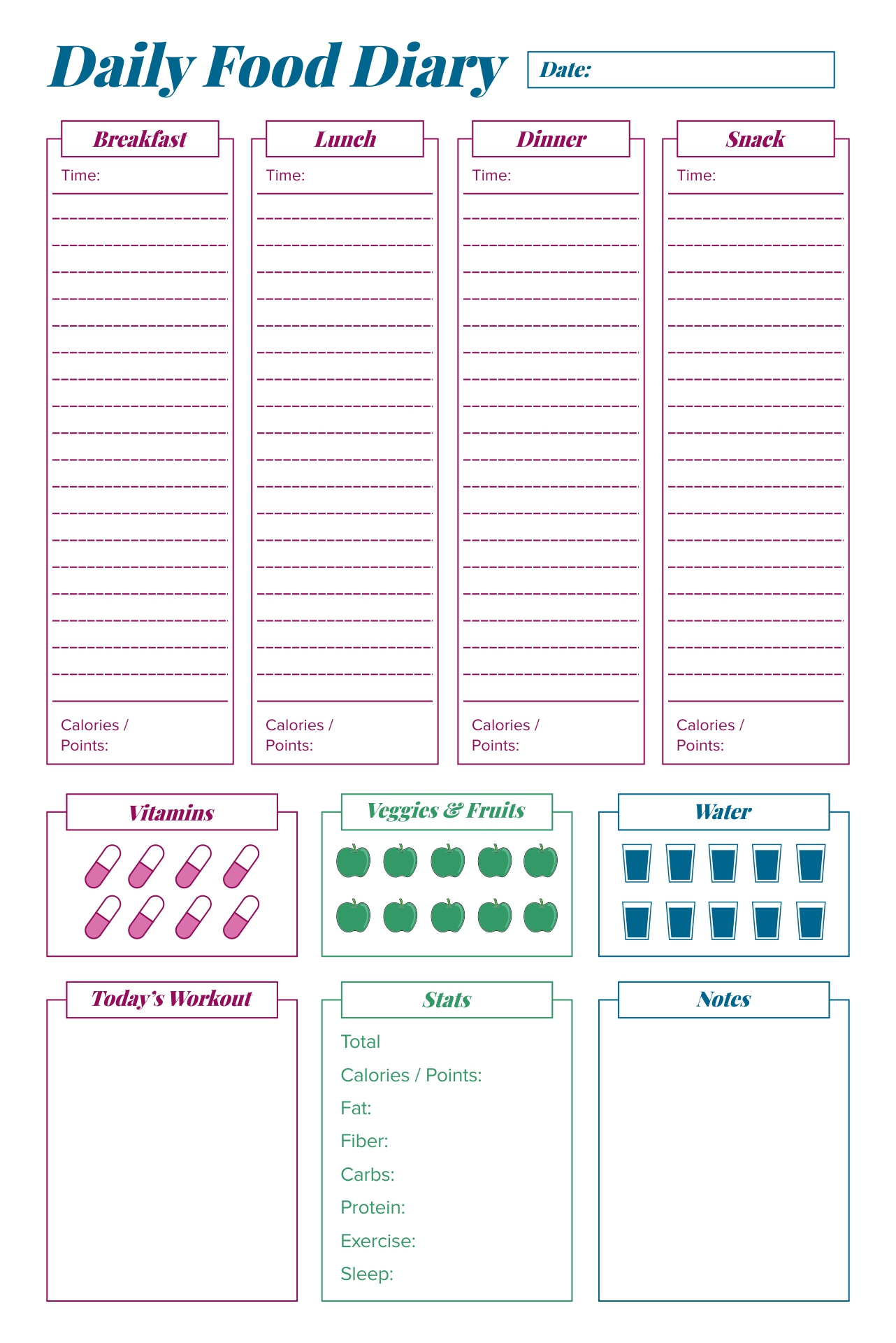 6 Best Free Printable Meal Planner Calorie Charts..