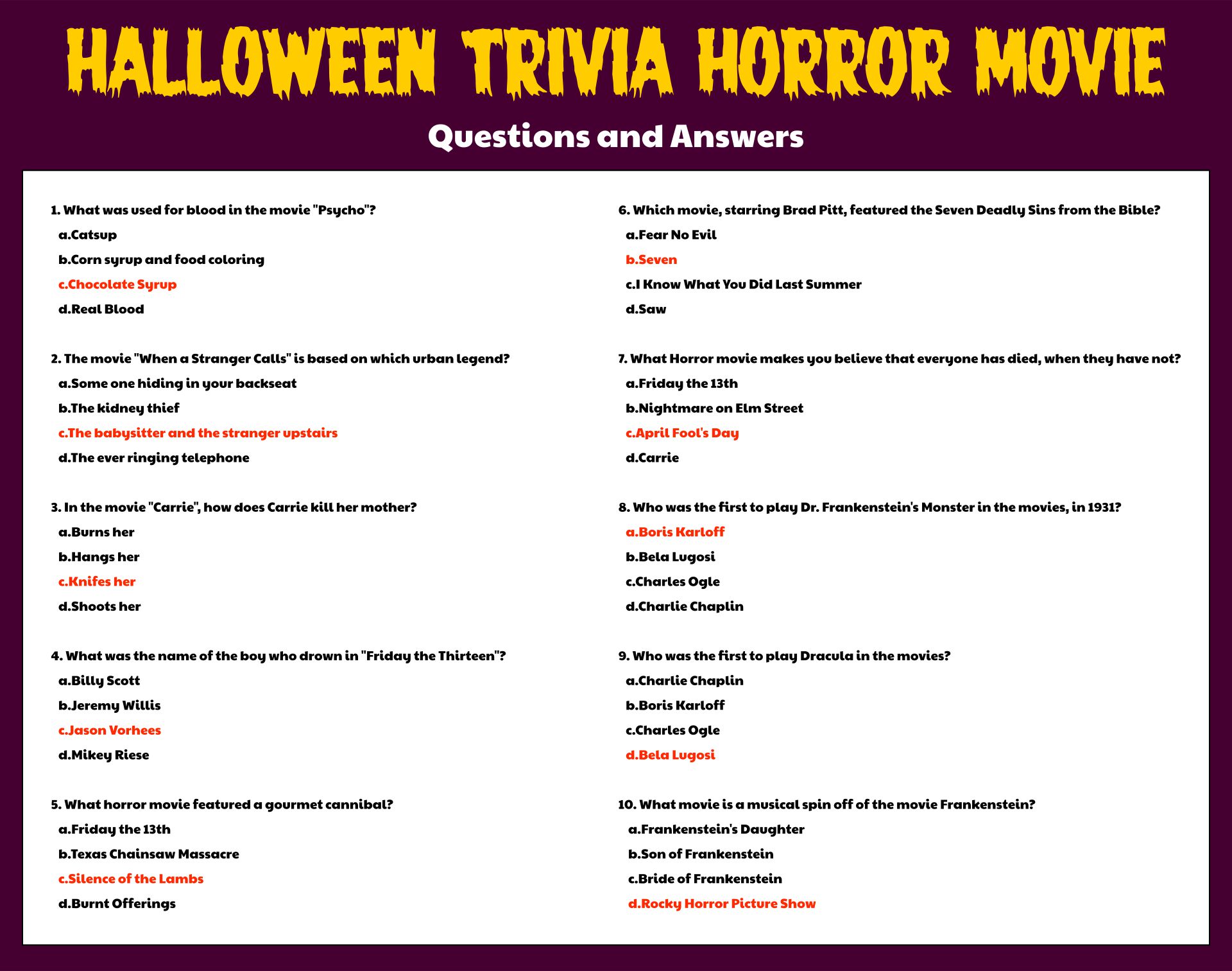 10 Best Halloween Candy Trivia Questions Printable