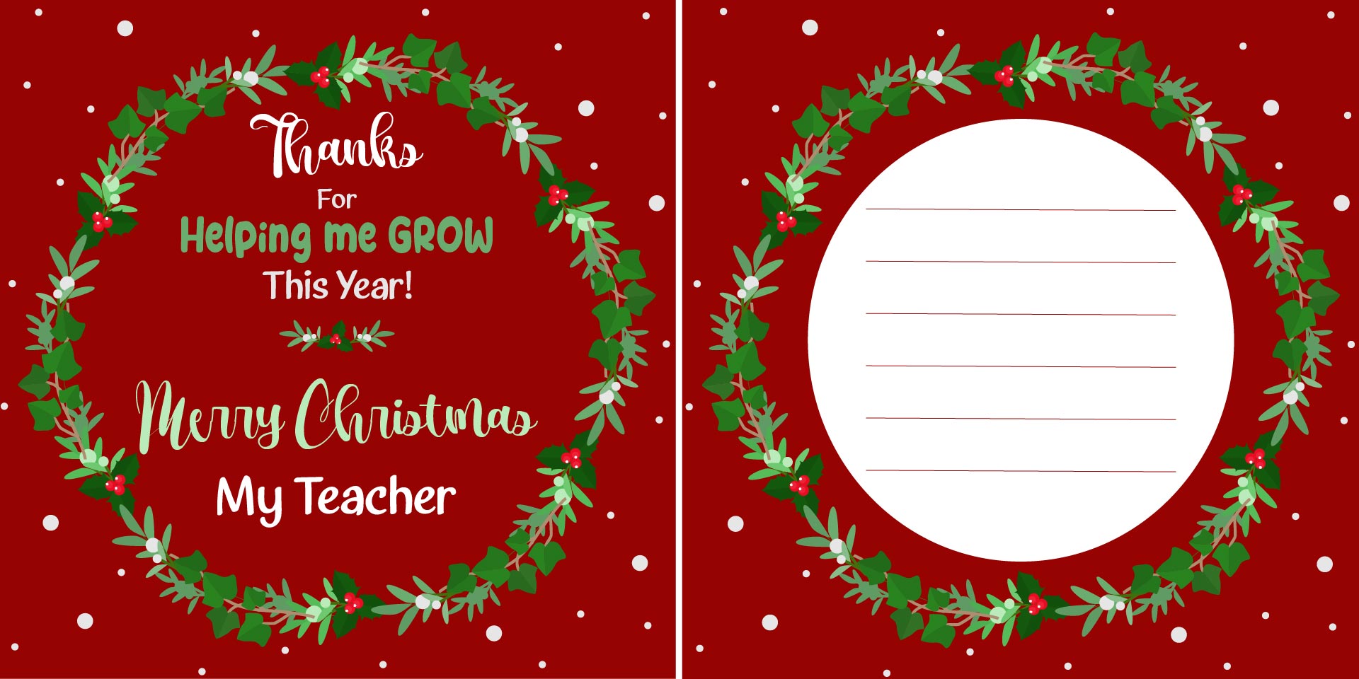 Merry Christmas Printable Teacher Card
