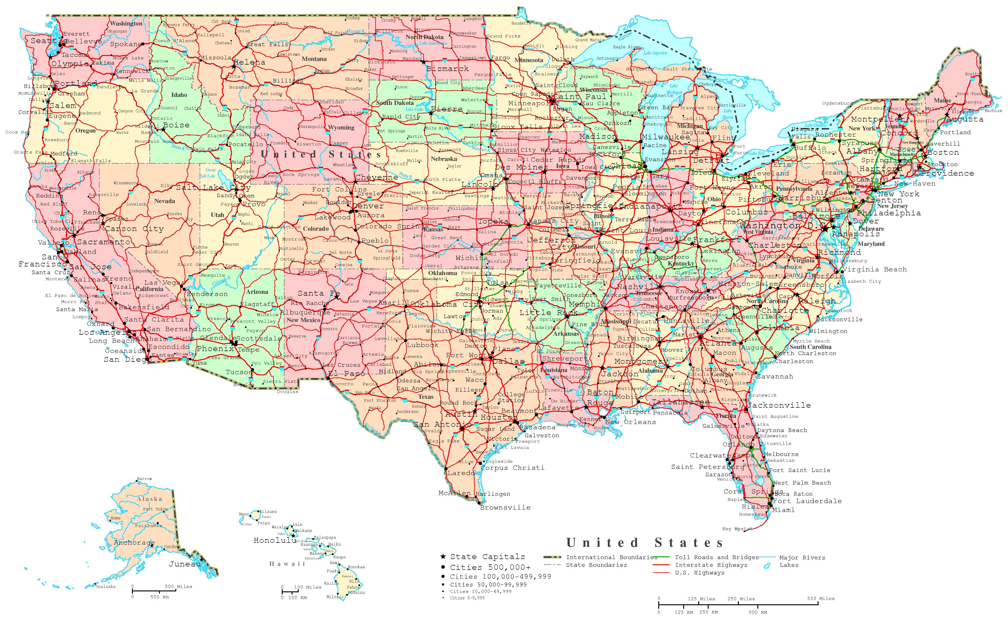 Free Printable Map Of The United States With Major Cities - Printable ...
