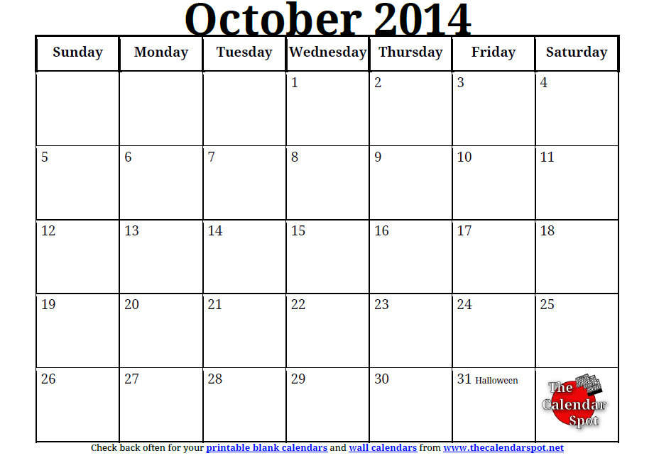 Blank October 2014 Calendar