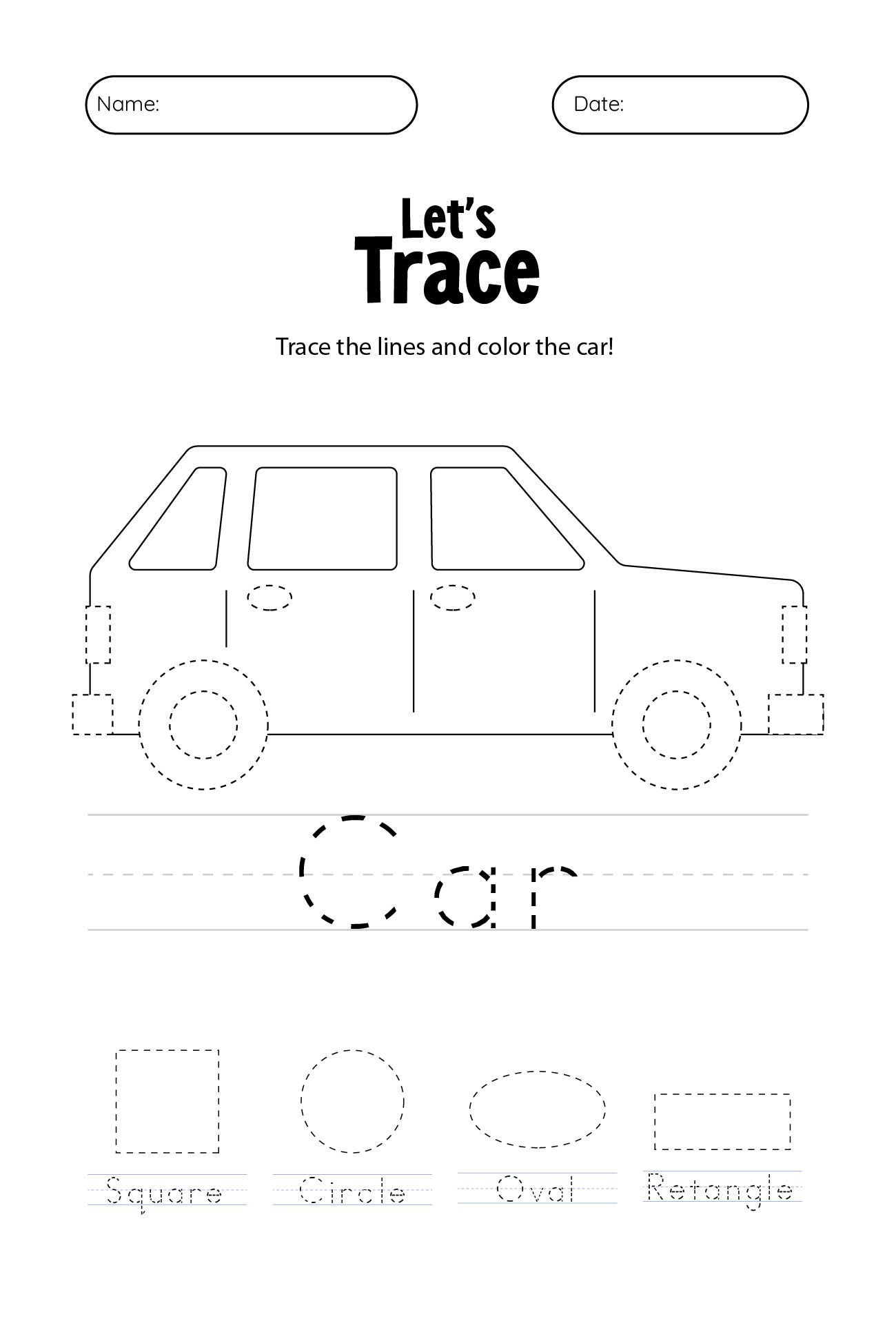 Cars Printable Tracing Worksheets