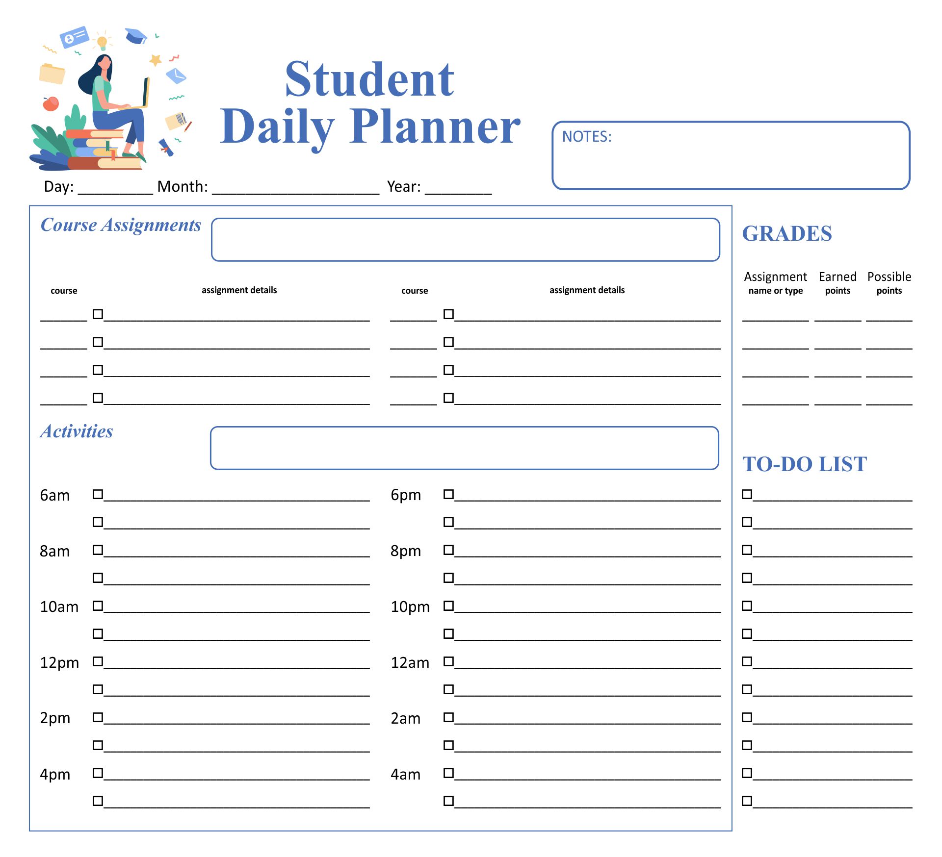 FREE Assignment Planner for Kids and Teens: Fun and Cute!