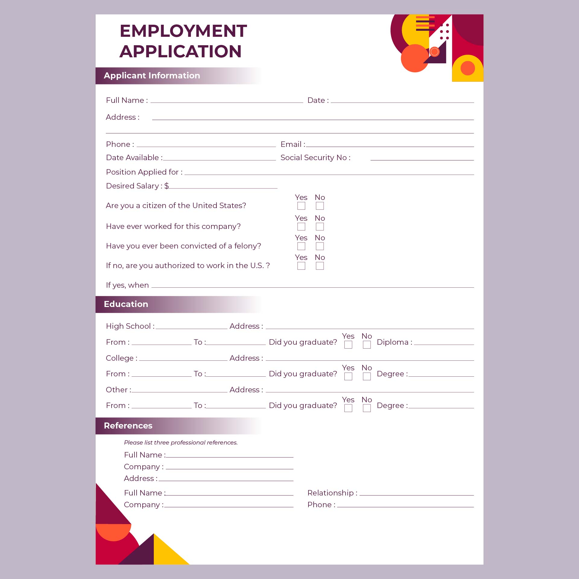 Free Blank Employment Application Form Pdf