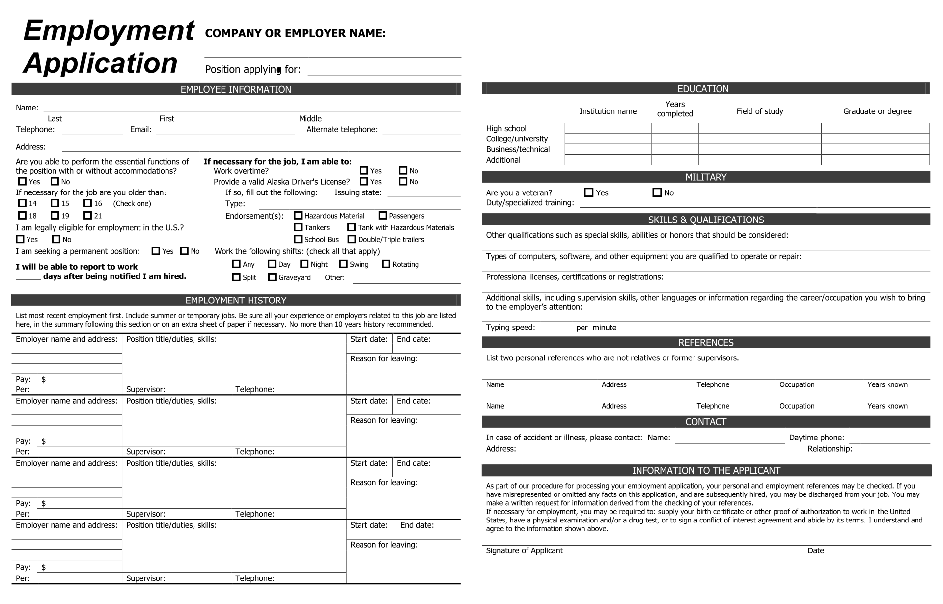 11 best practice job application forms printable printablee com