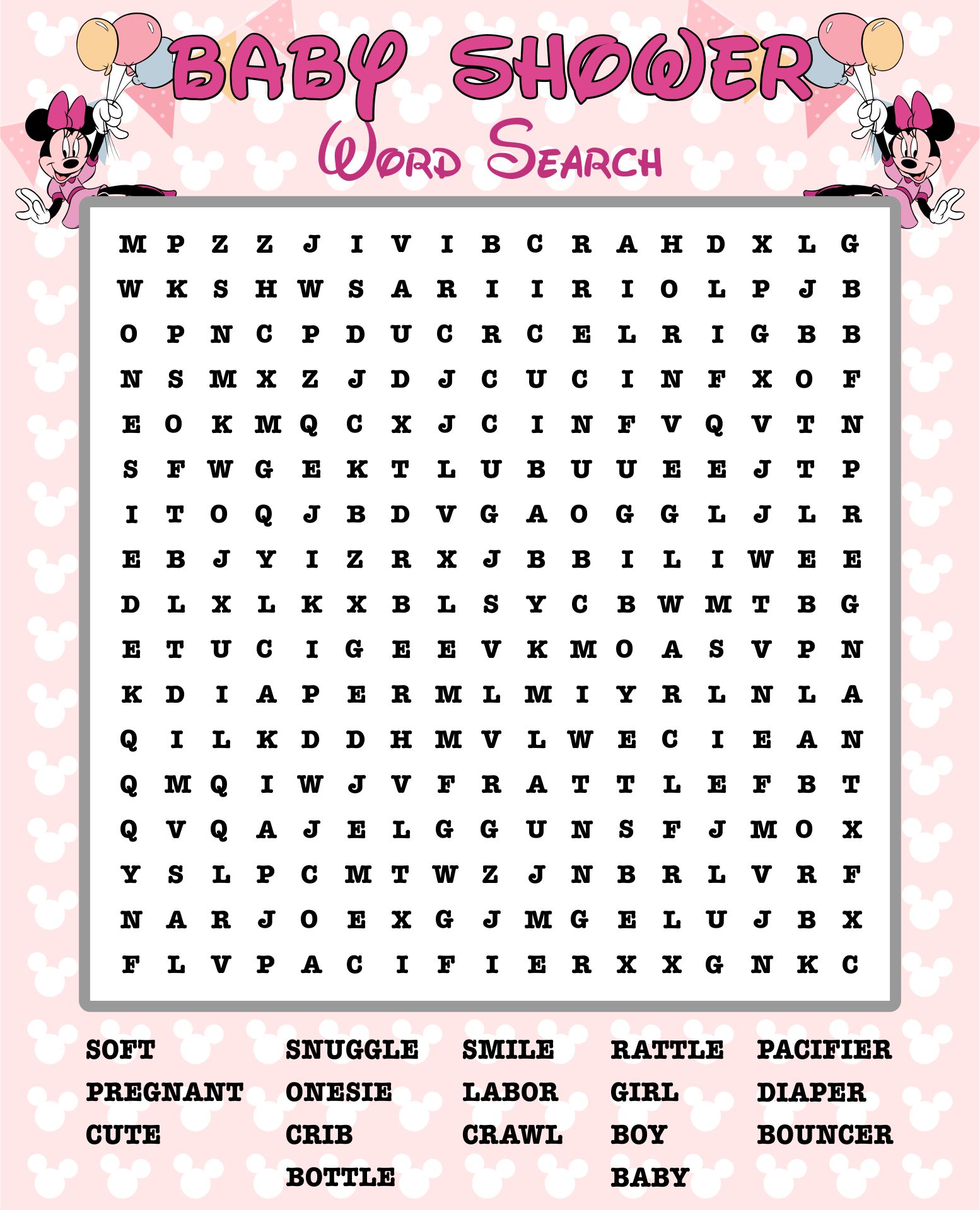 Printable Baby Shower Word Search Games