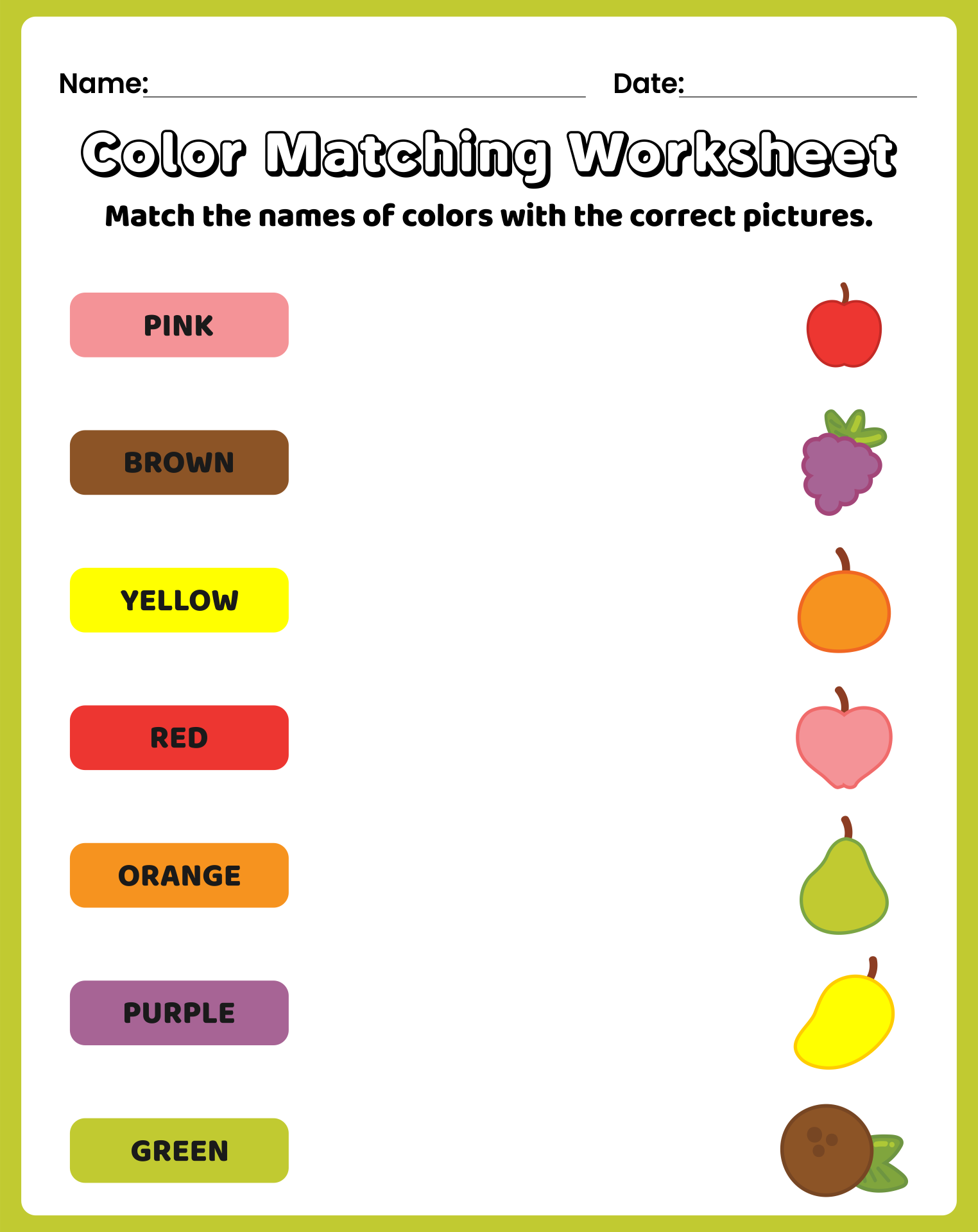 Printable Color Matching Worksheets