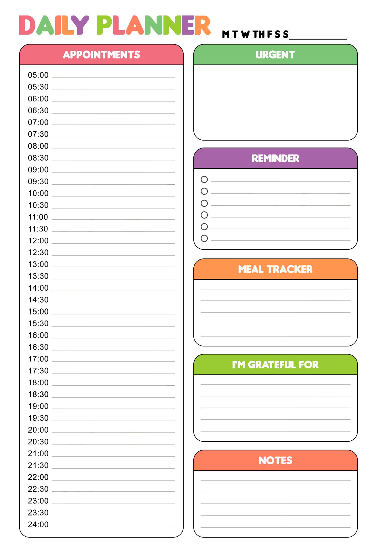 Printable Daily Planner Calendar Template