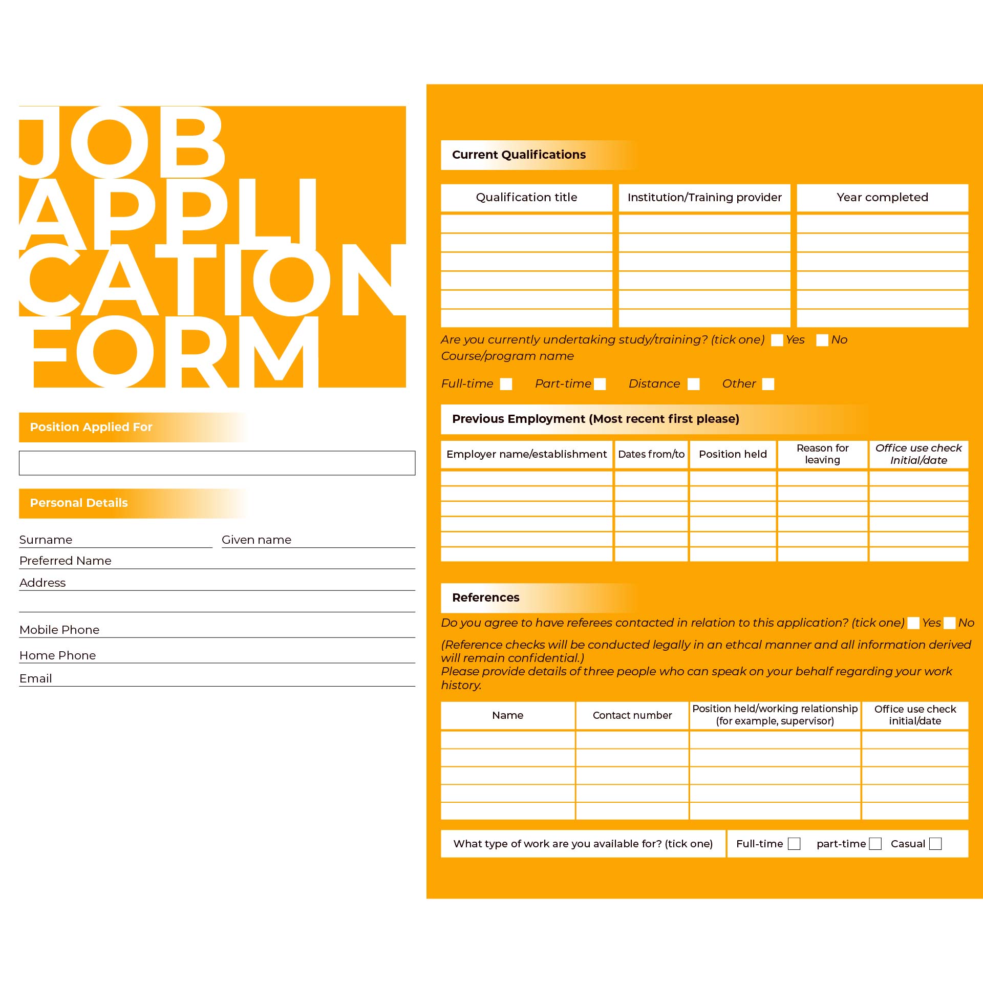 Printable Job Application Form