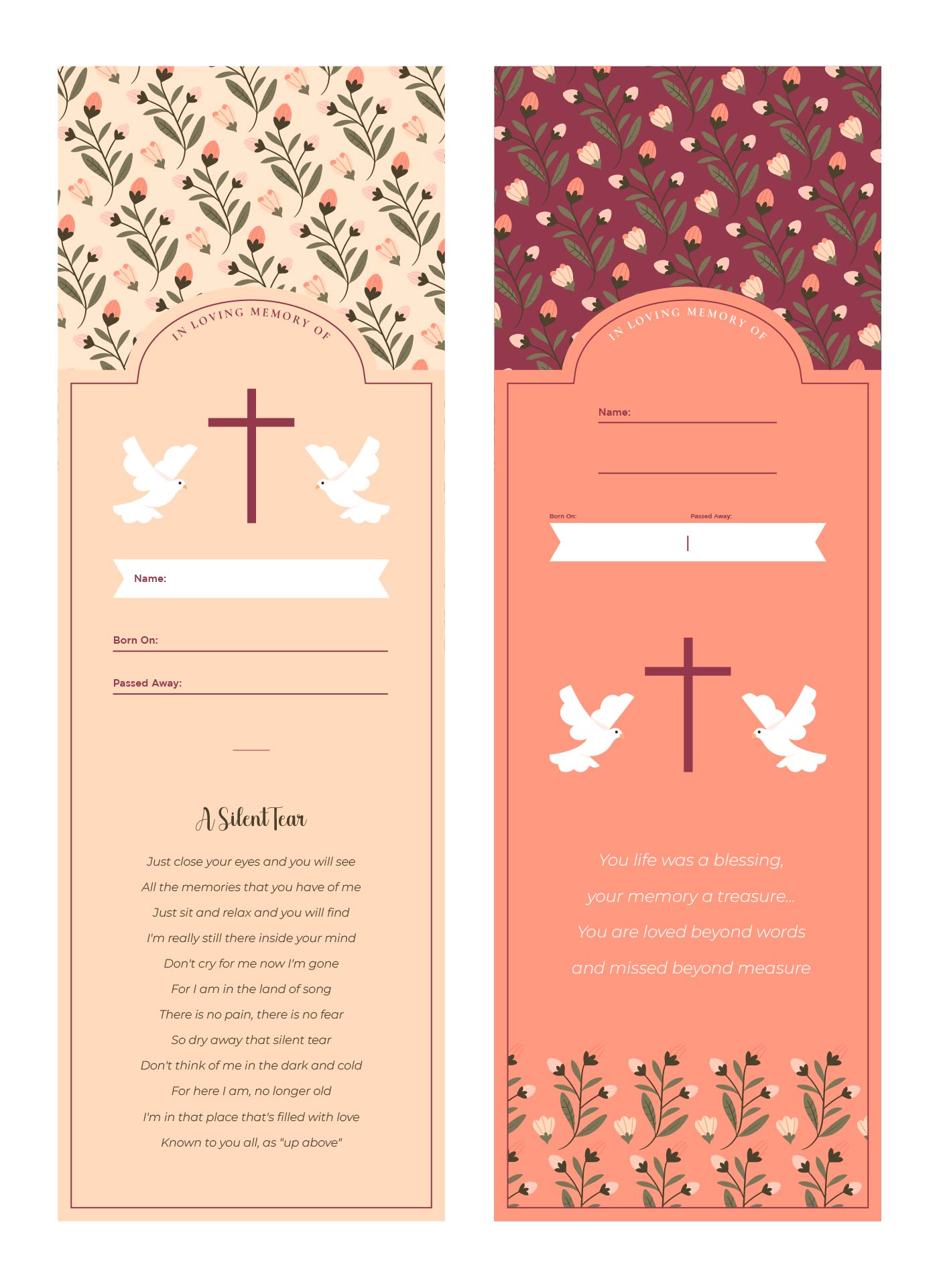 Printable Memorial Bookmark Template