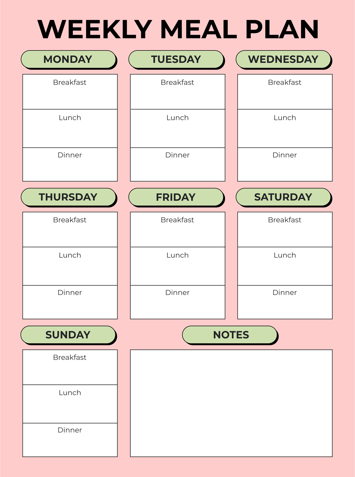 Printable Weekly Menu Planner Template