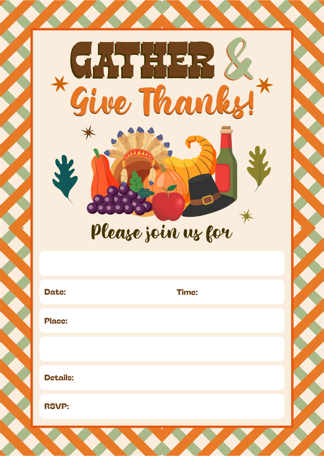Thanksgiving Invitations Printable Fill In