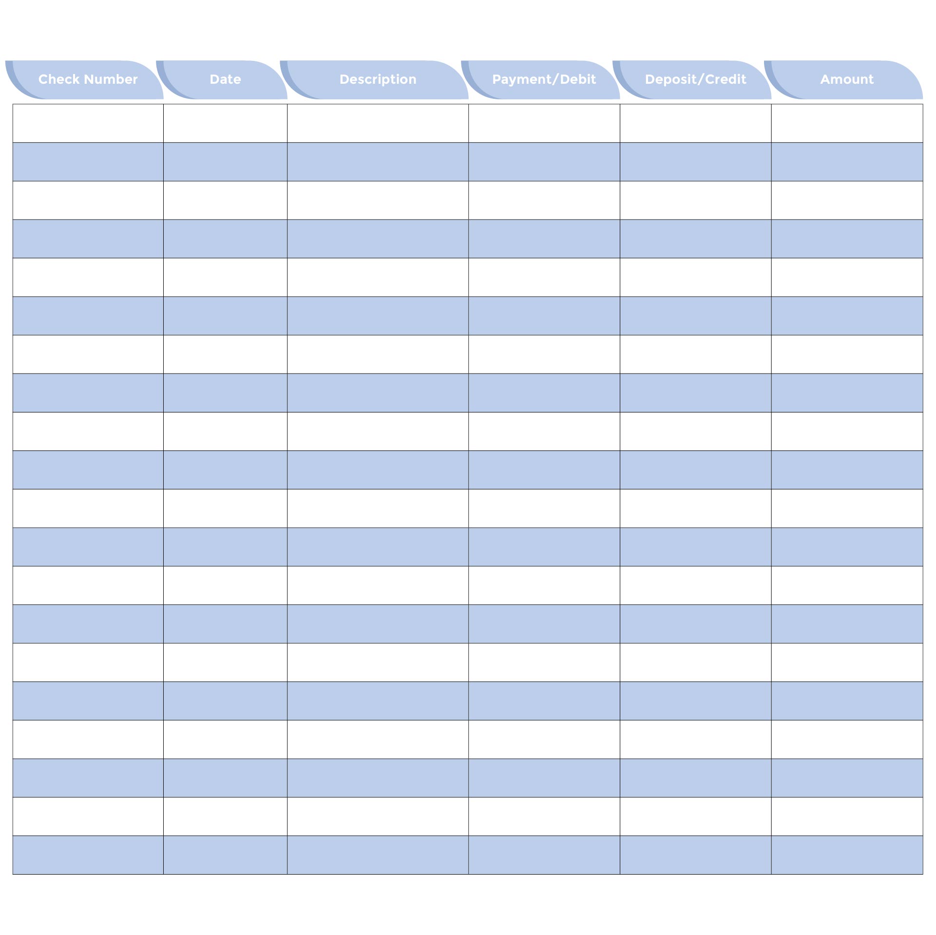 Free Check Register Template from www.printablee.com