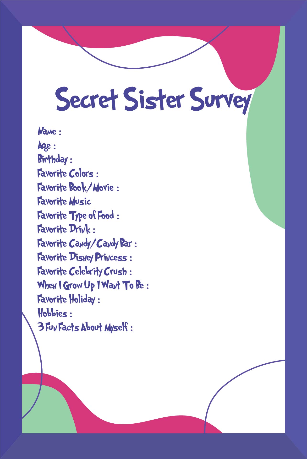 LDS Secret Sister Questionnaire