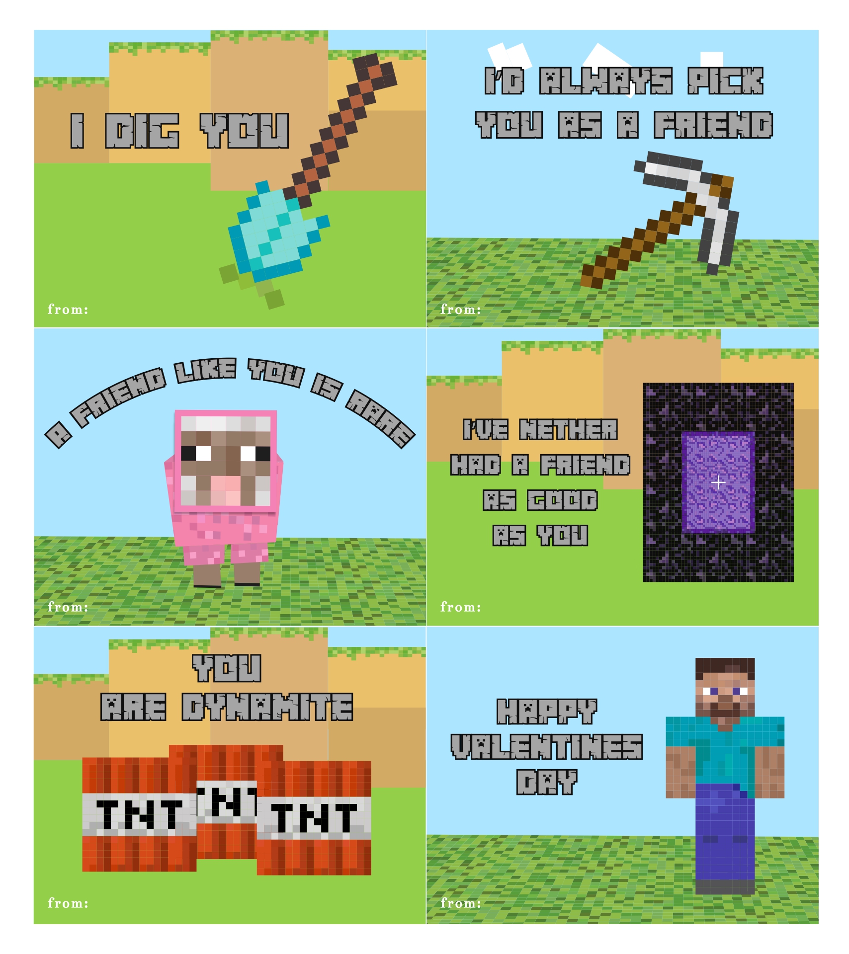 Minecraft Valentines Day Cards