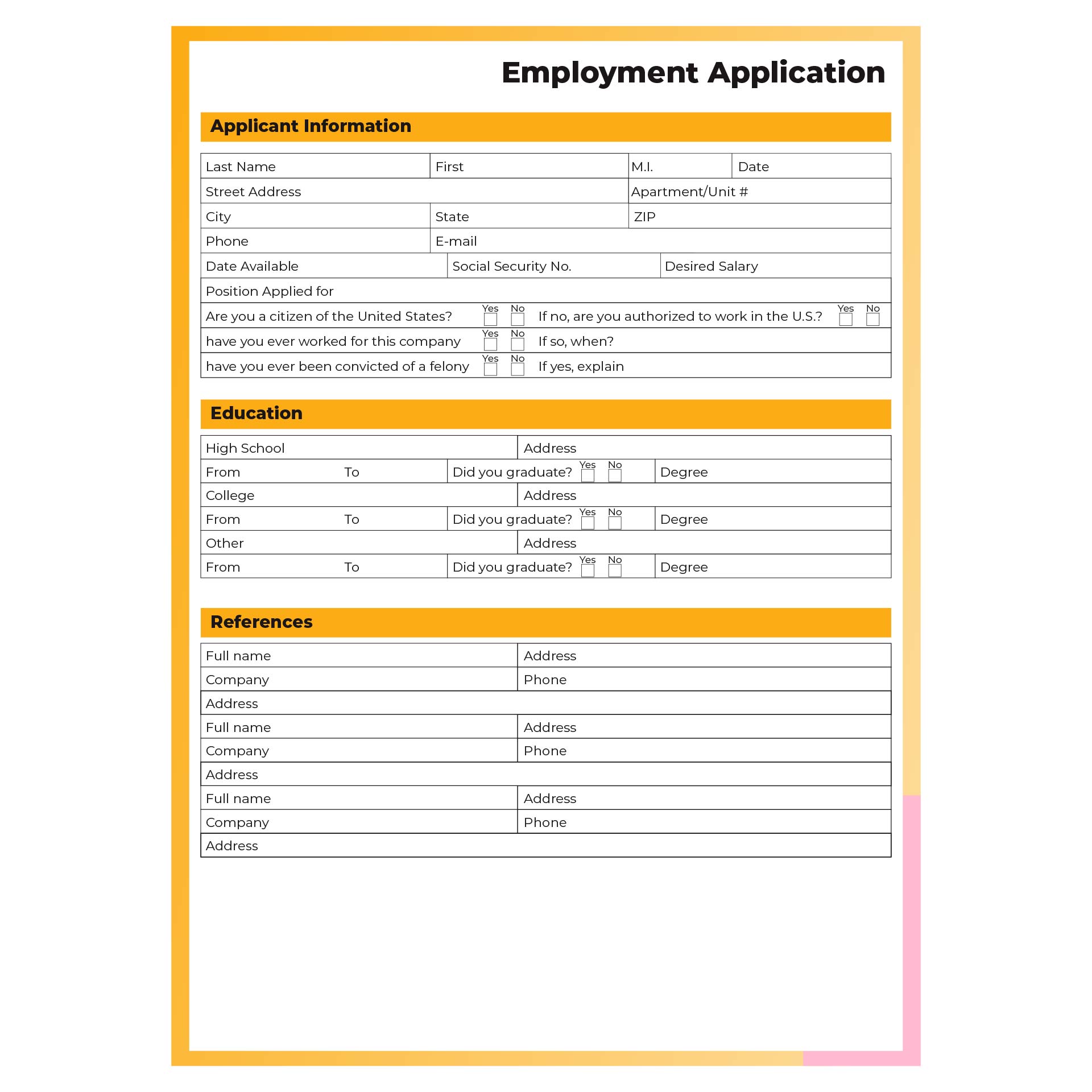 Practice Job Application Form