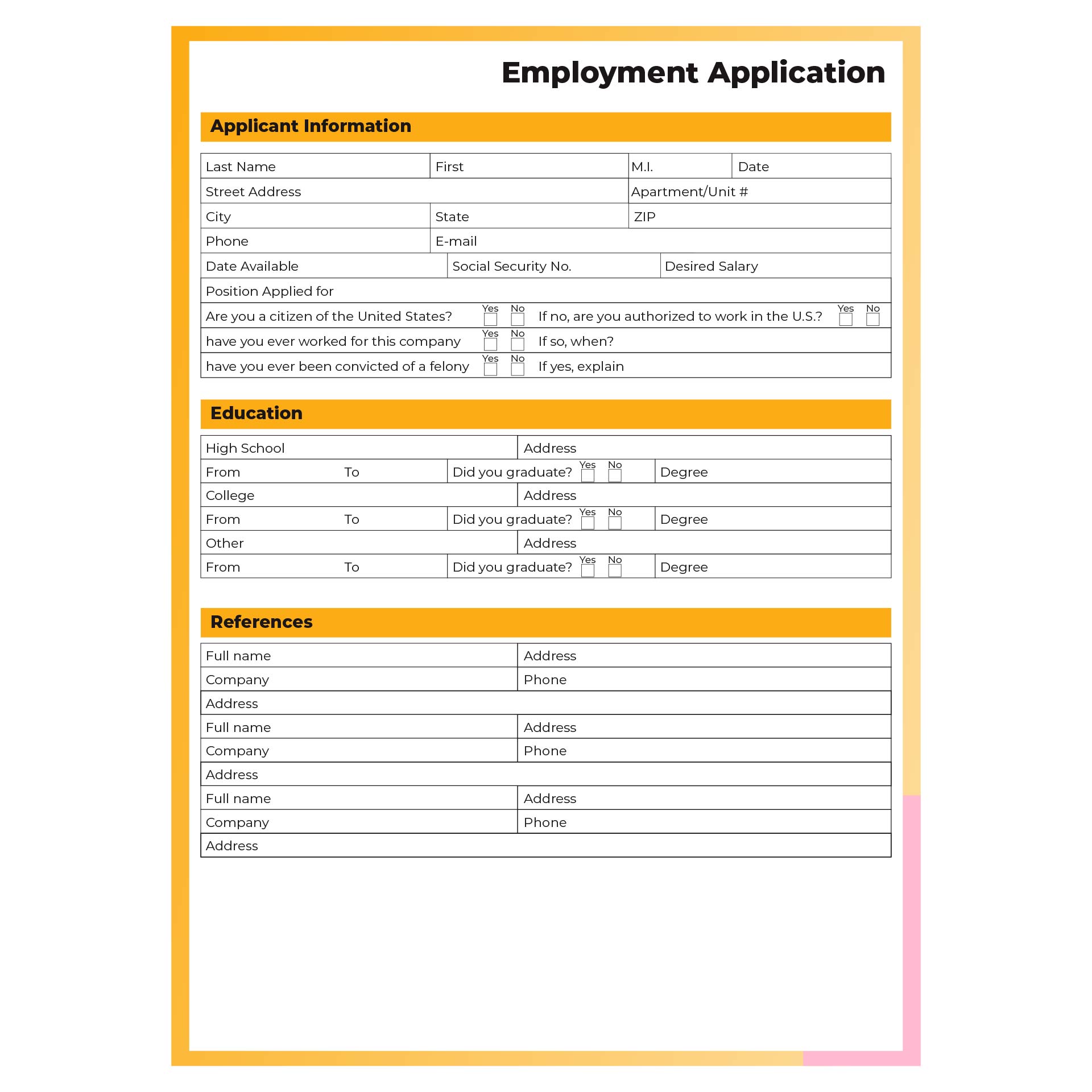 9 Best Practice Job Application Forms Printable