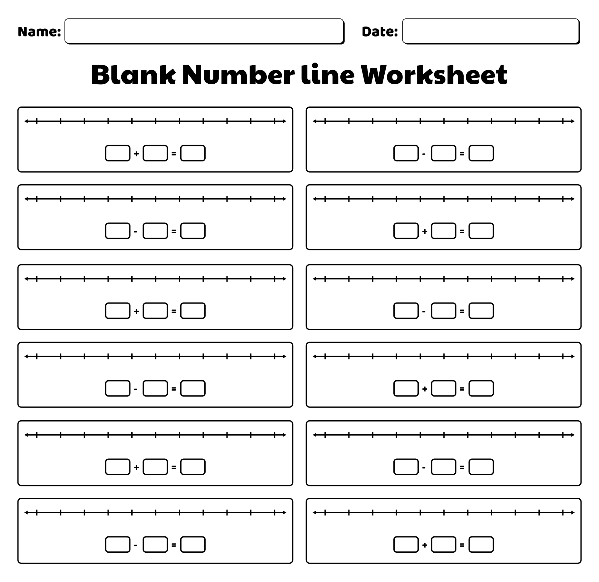 Printable Blank Number Line Worksheet