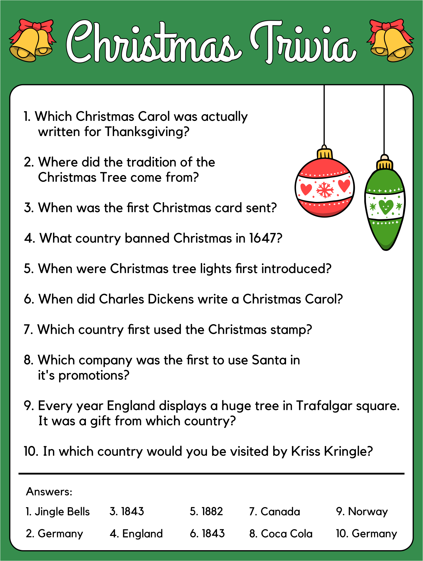 Free Printable Christmas Trivia Questions And Answers Pdf