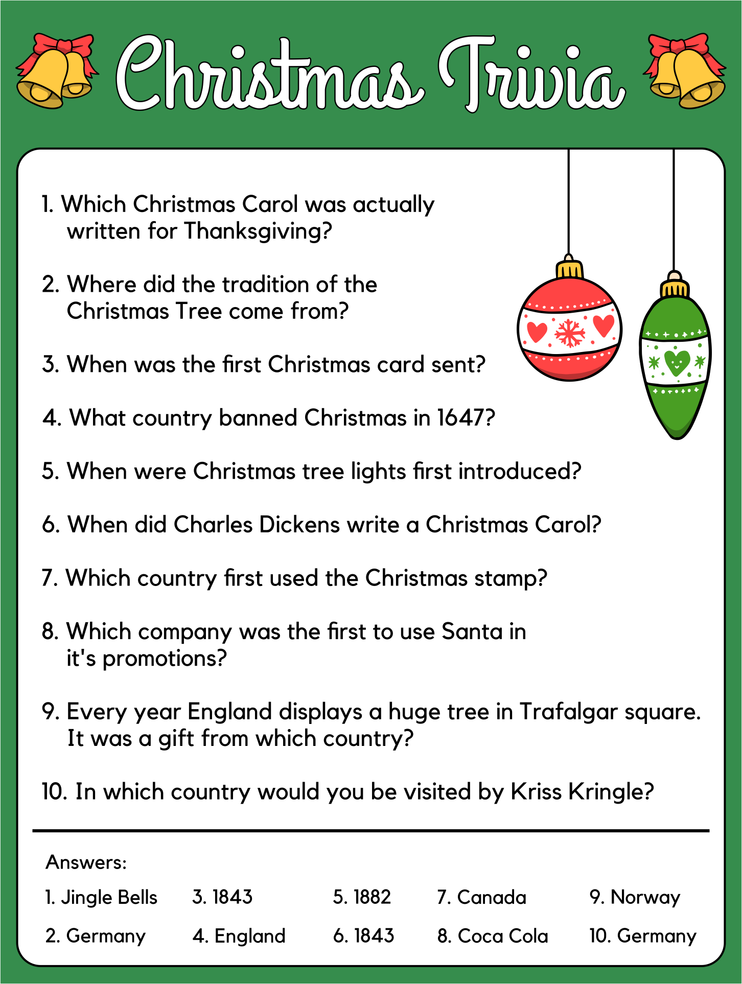 Printable Christmas Trivia Questions