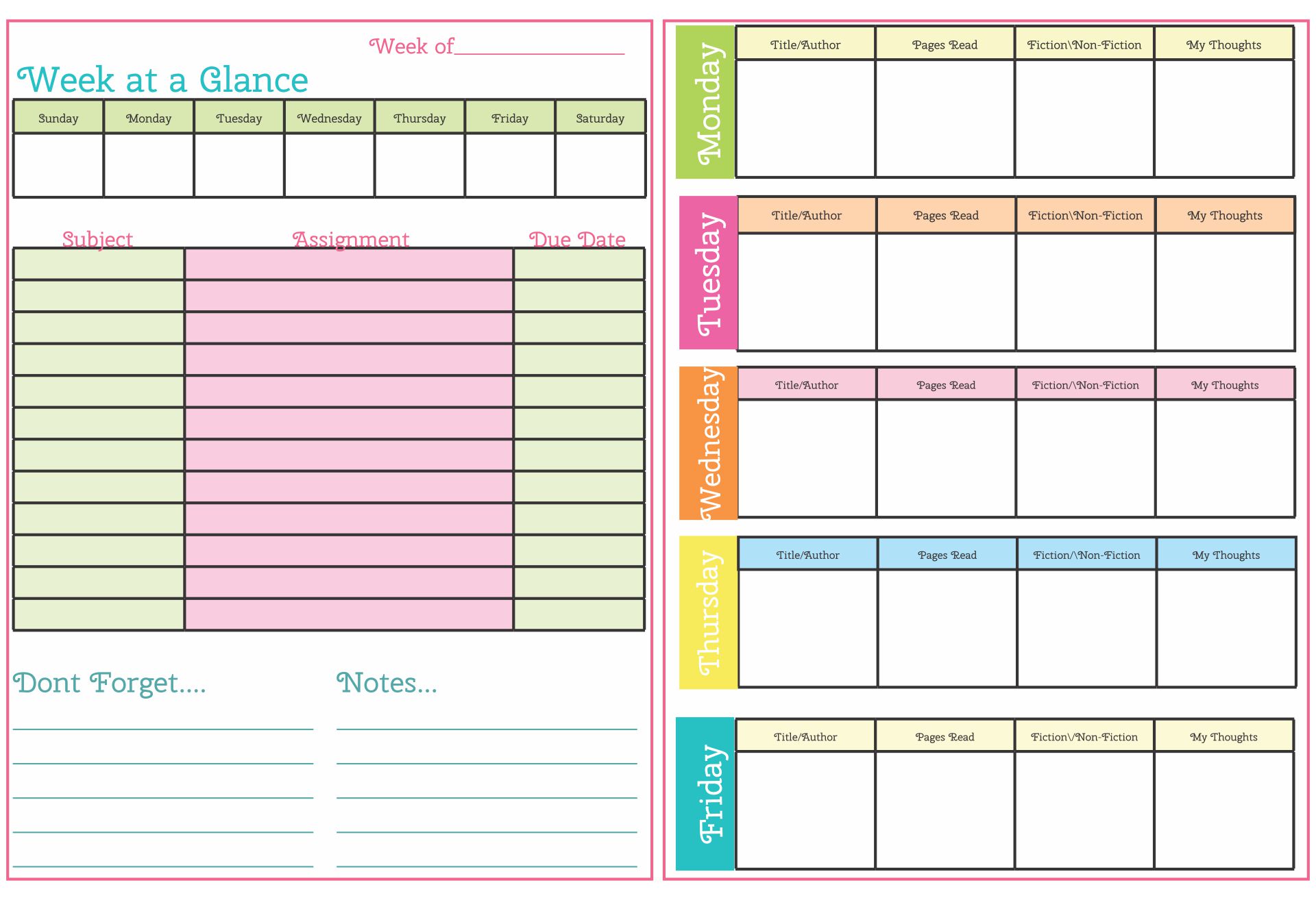 college homework planner printable