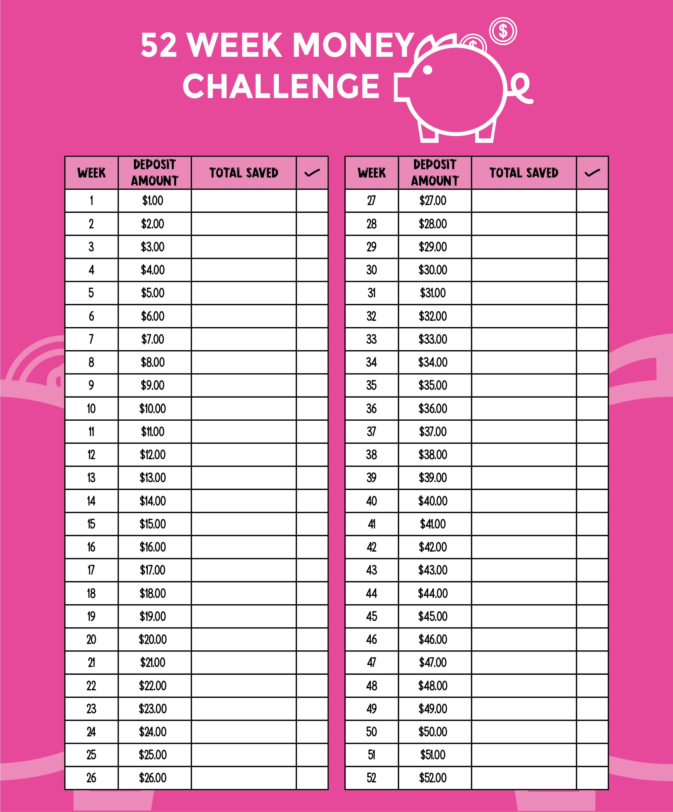 10 Best Reverse 52 Week Money Challenge Chart Printable