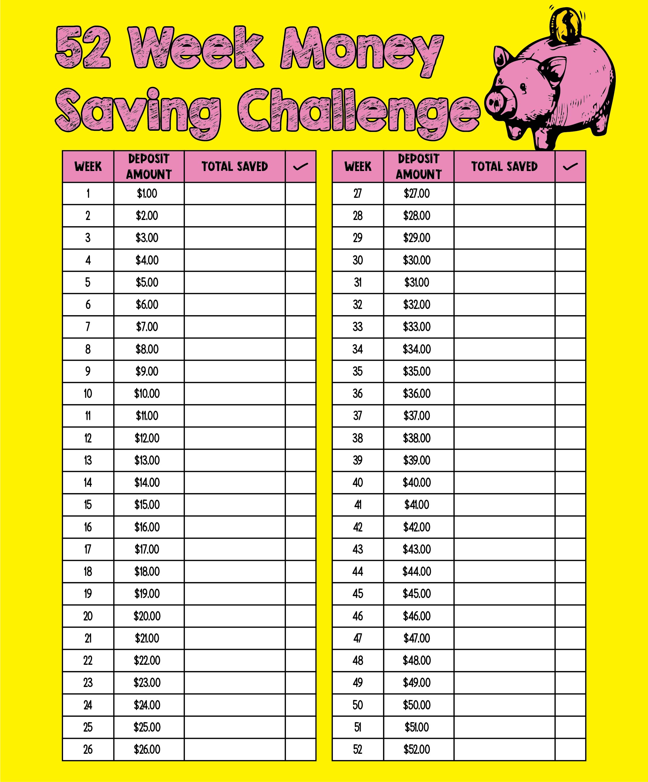 10 Best Reverse 52 Week Money Challenge Chart Printable Printablee