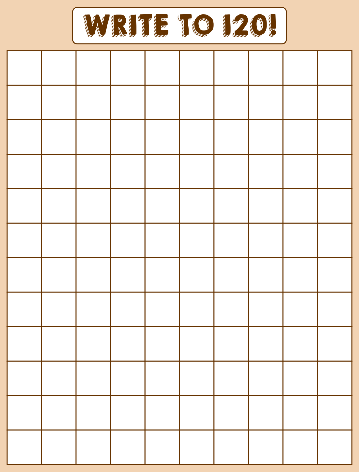 Blank Printable 120 Number Chart