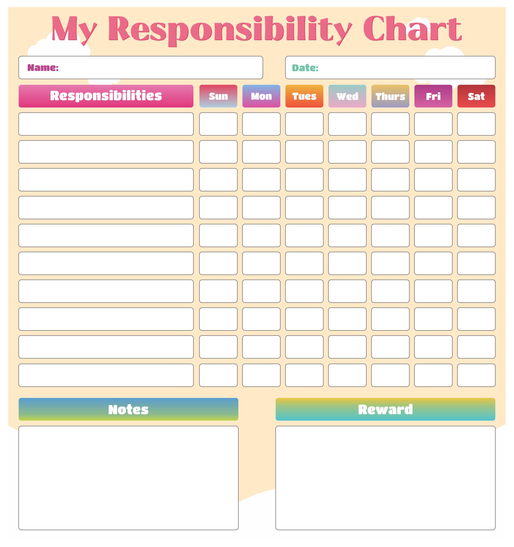 Chore Printable Responsibility Chart