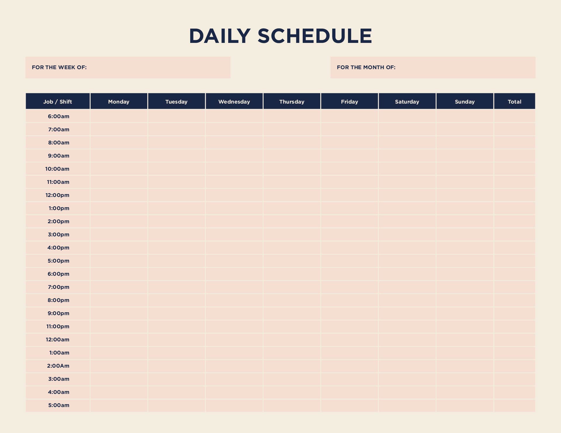8 Best Printable Daily Hourly Calendar Template Printablee Com