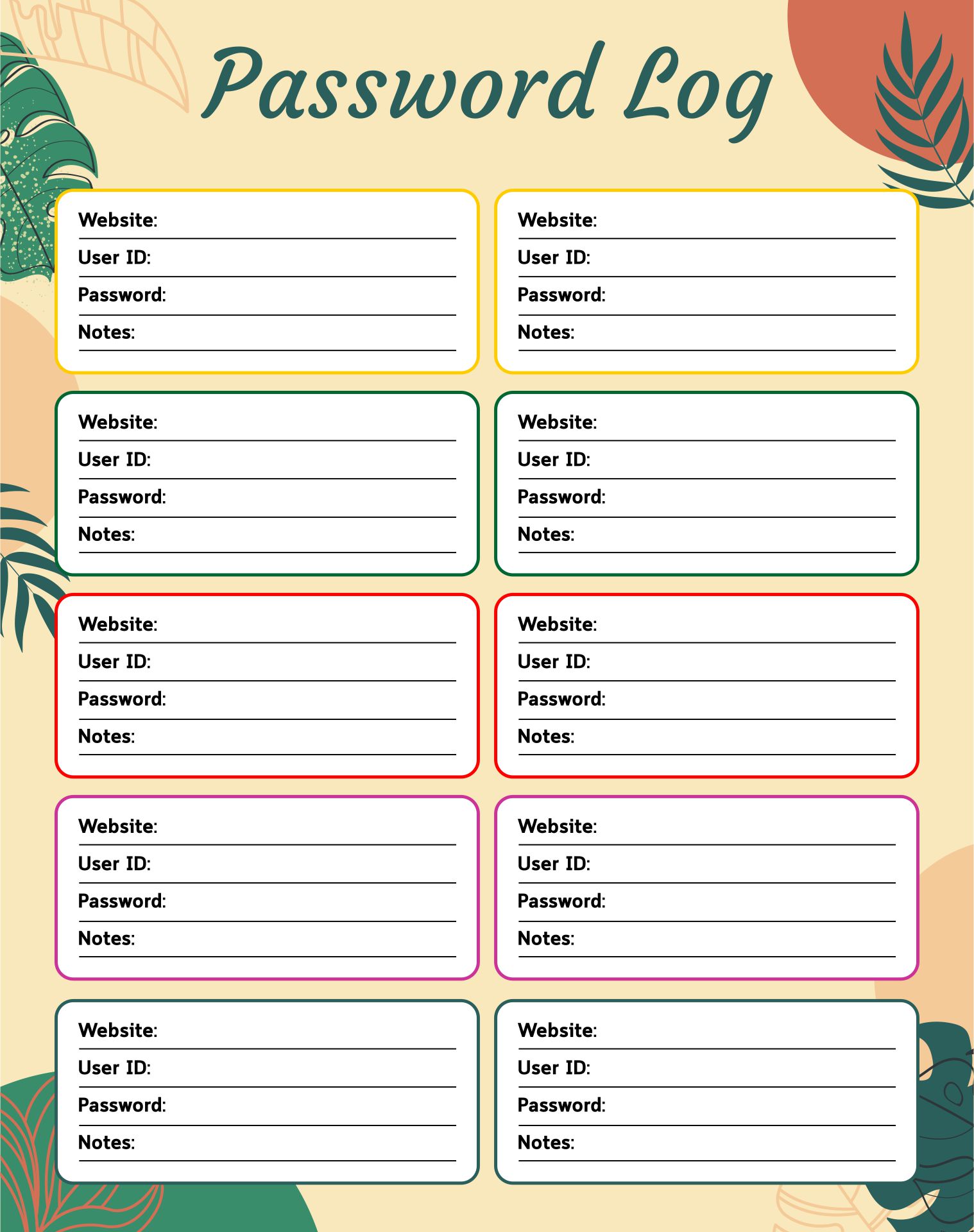 Printable Password Log Book