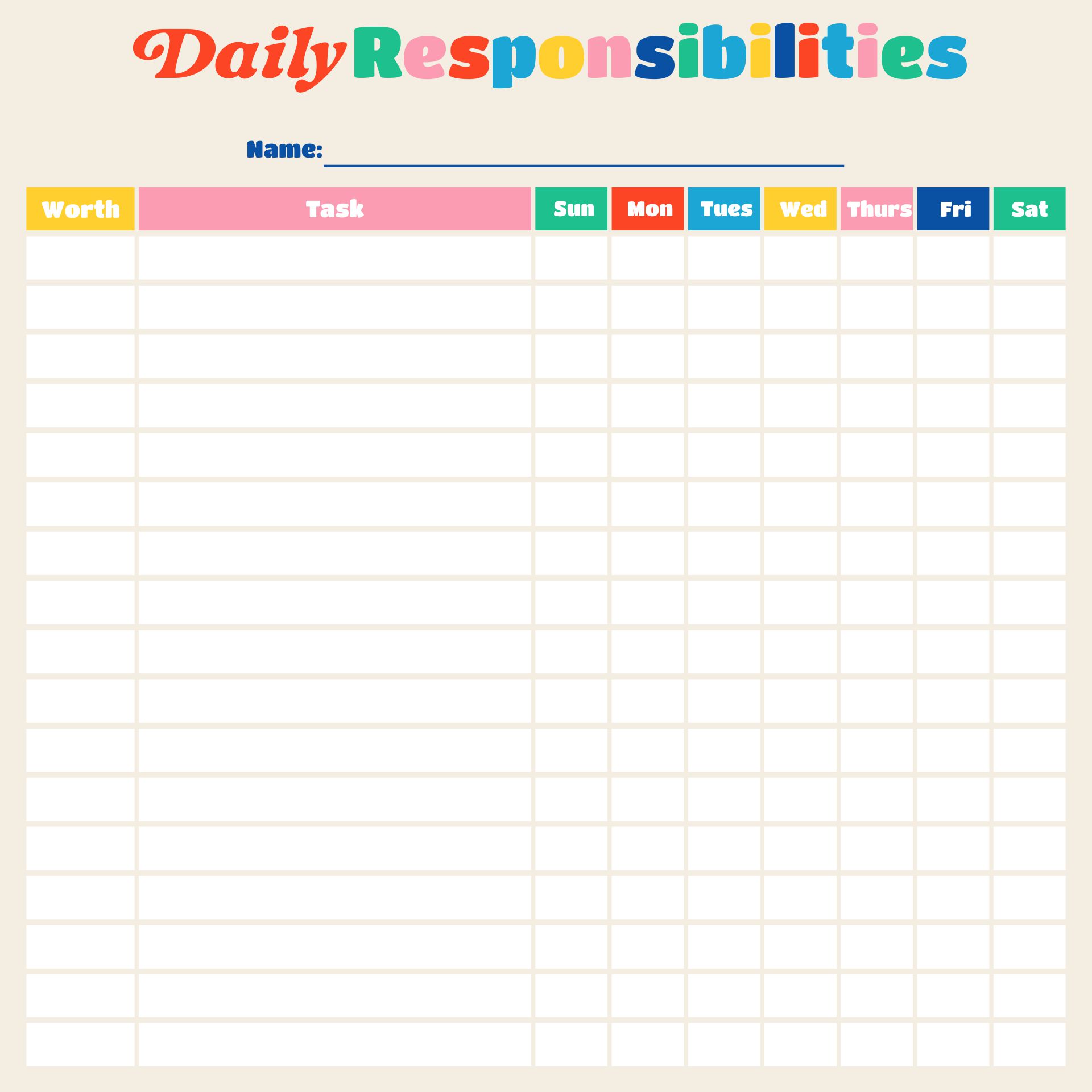 Printable Responsibility Chart