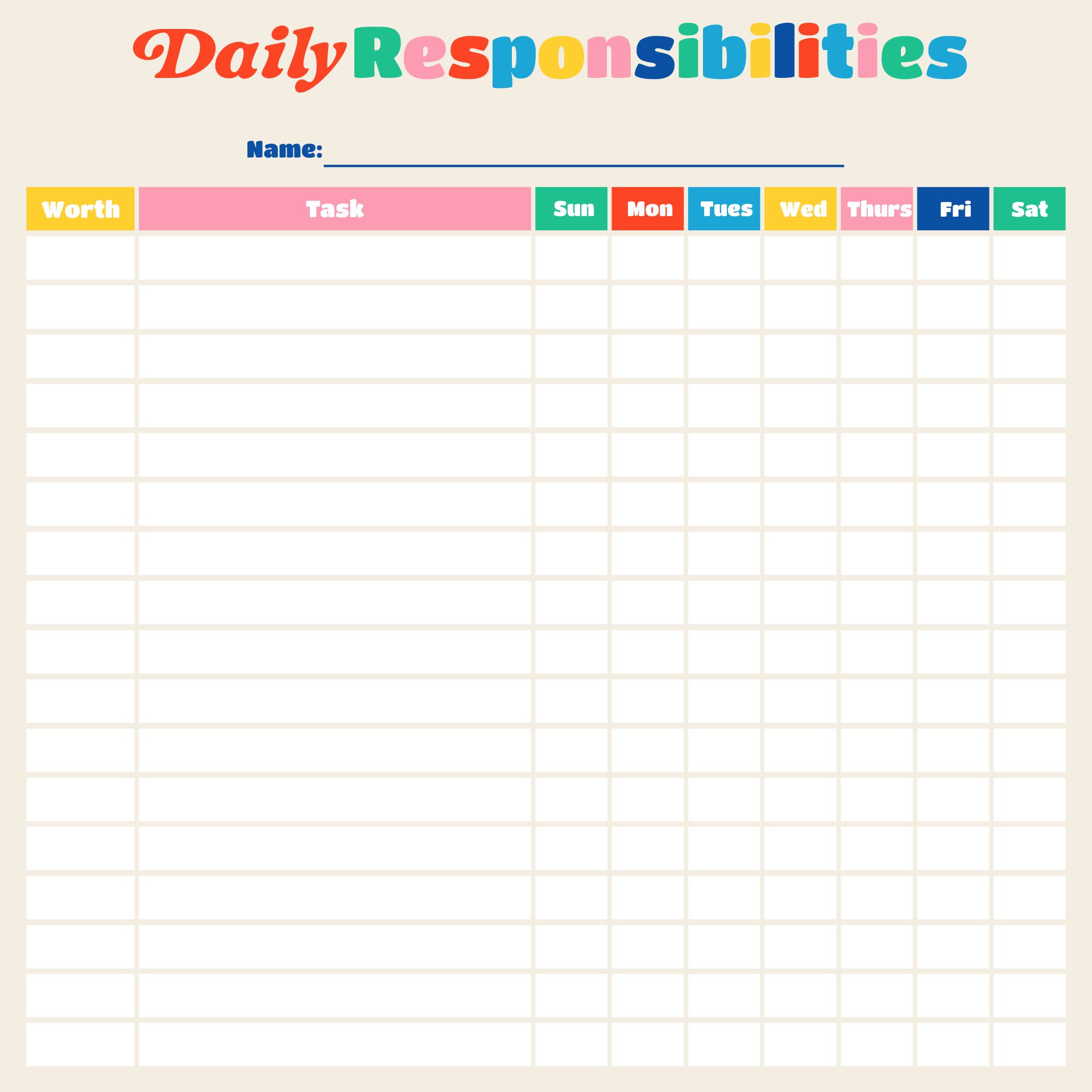Free Printable Responsibility Chart