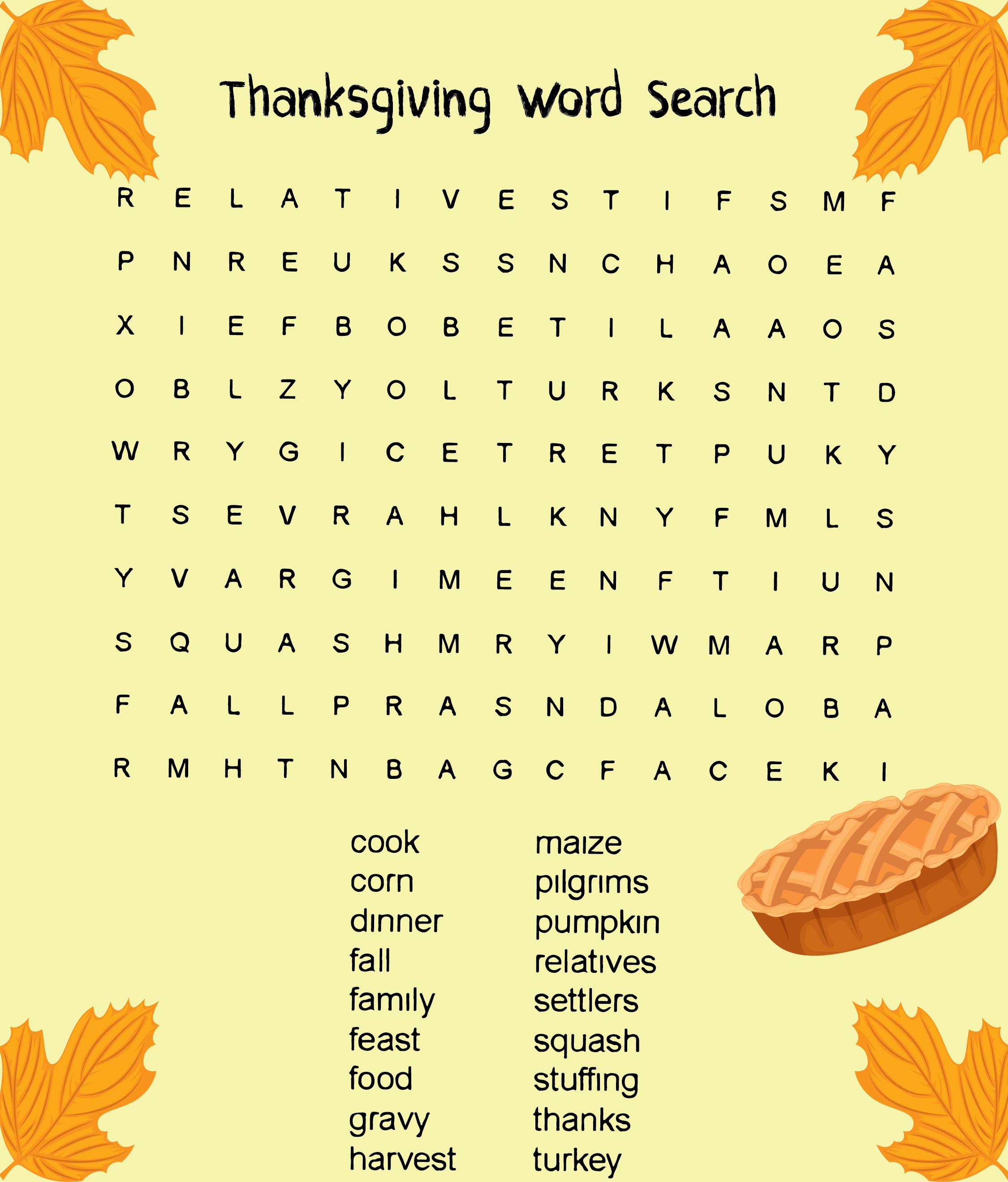 Printable Thanksgiving Word Search Puzzles