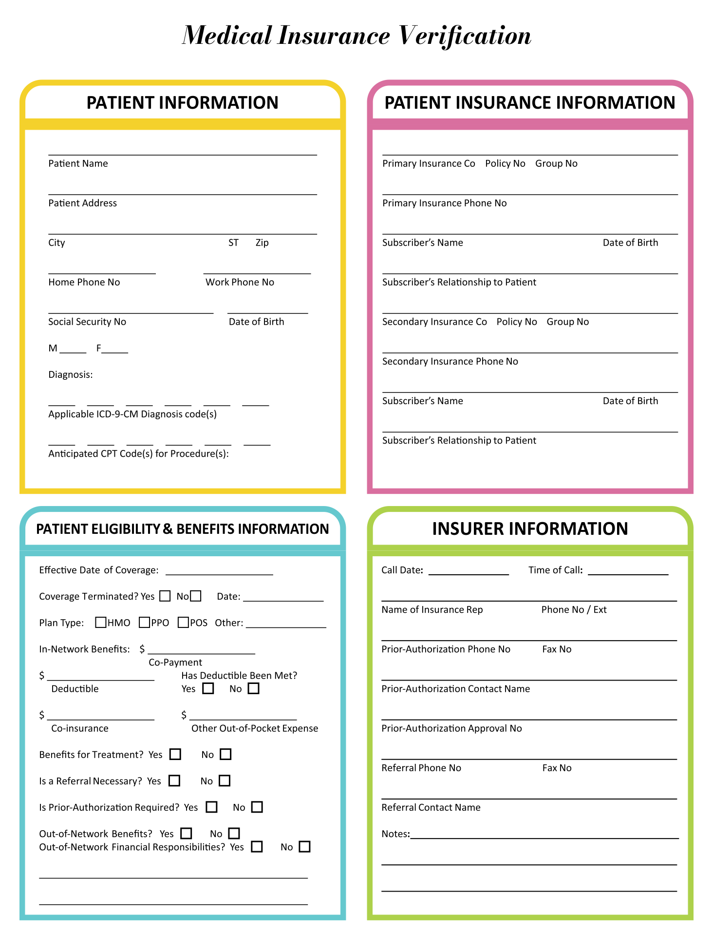 Medical Insurance Forms Printable