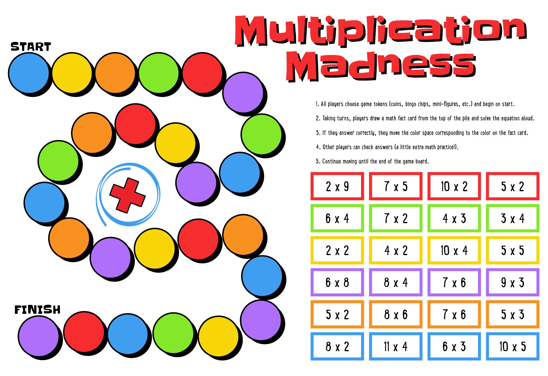 Printable Multiplication Board Games