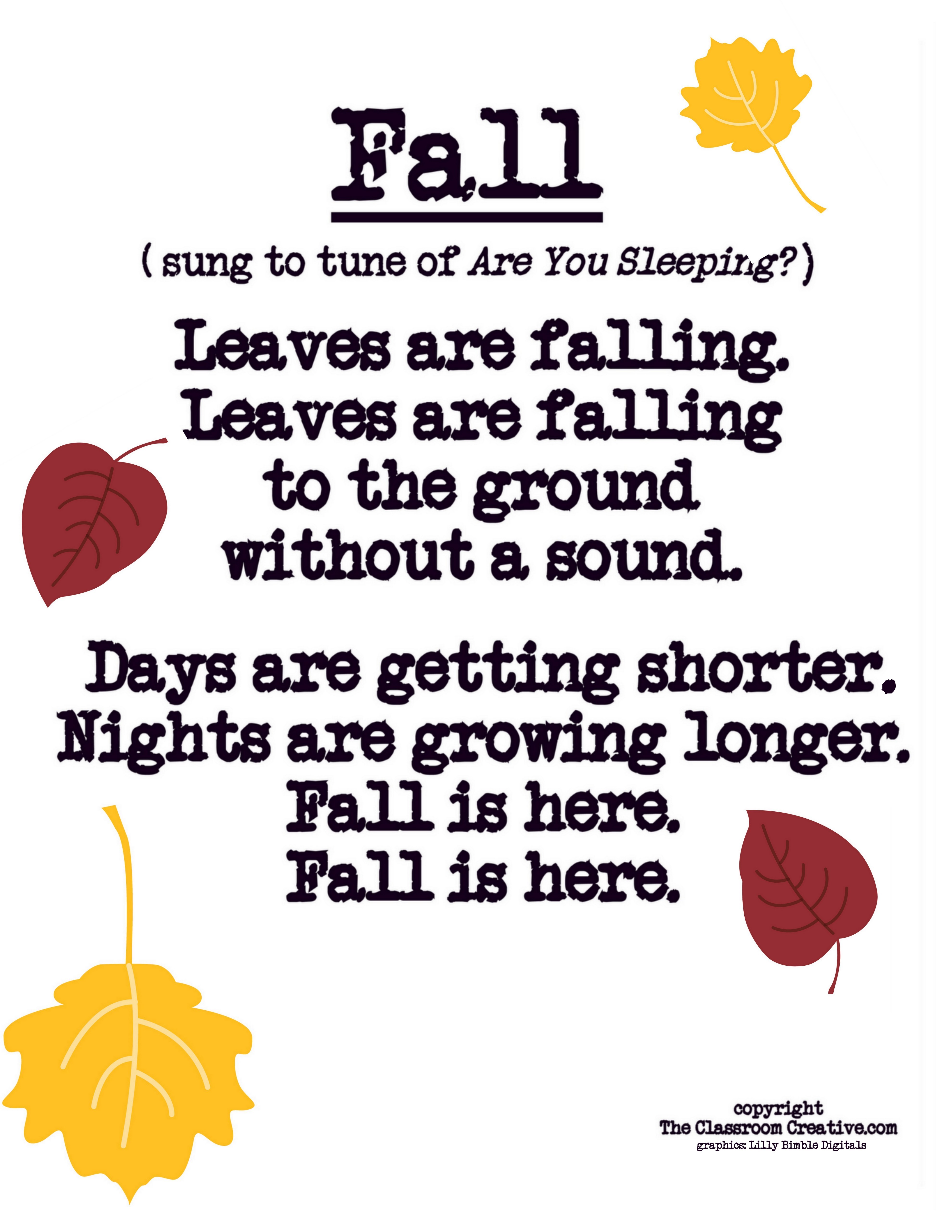 Poem for Kindergarten Fall Song