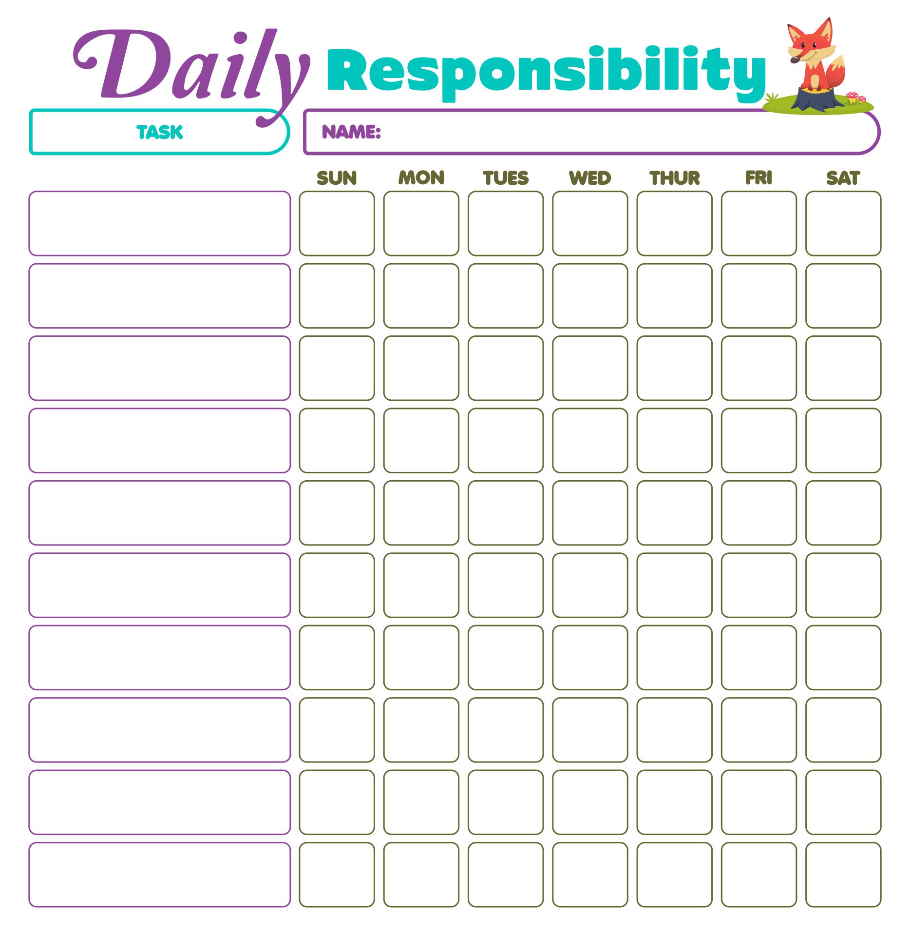 Printable Daily Chore Charts