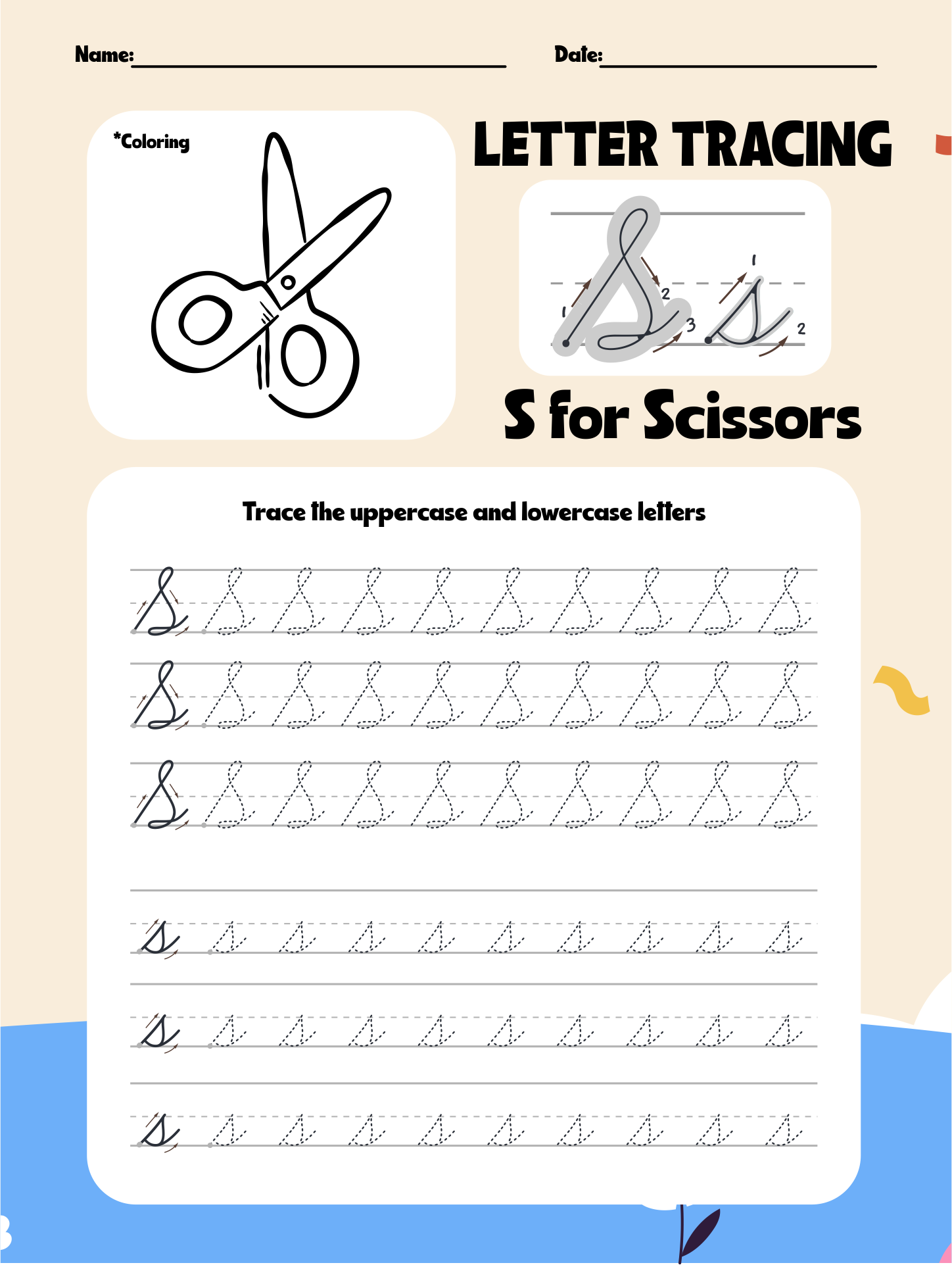 Printable Letter S Tracing Worksheets Preschool