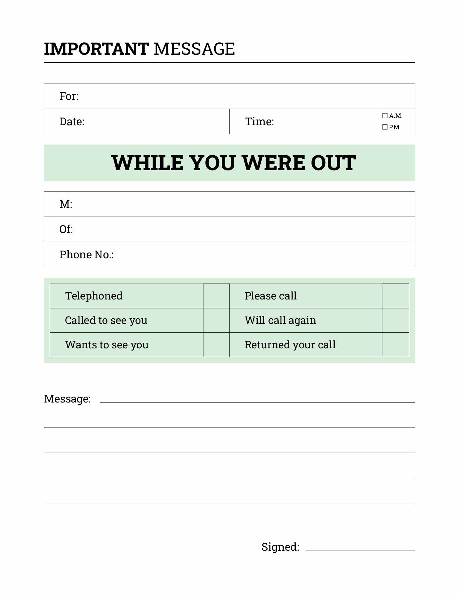 Printable Telephone Message Pads Templates