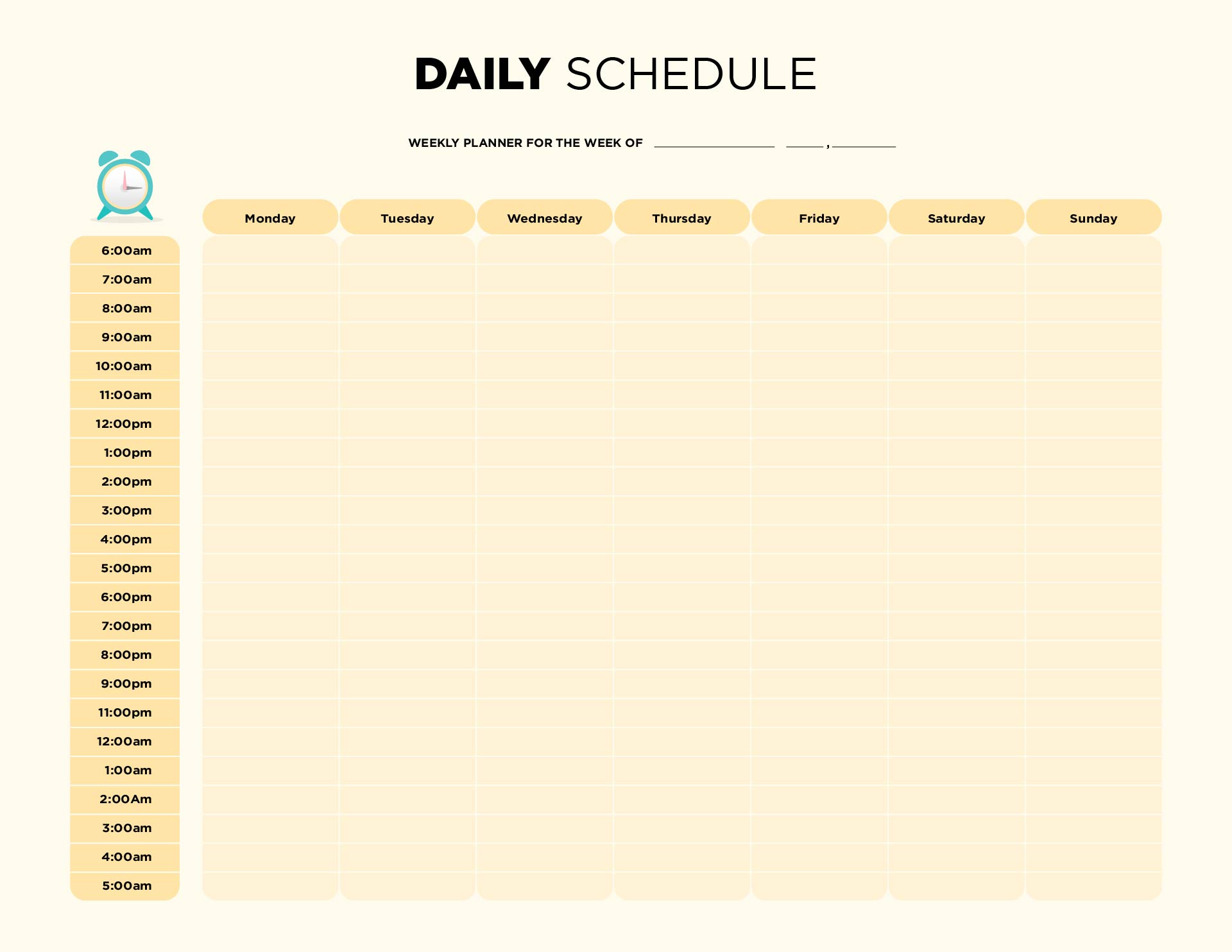 Printable Weekly Hourly Schedule Template