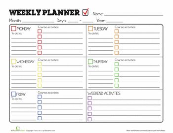 Weekly Homework Planner Printable