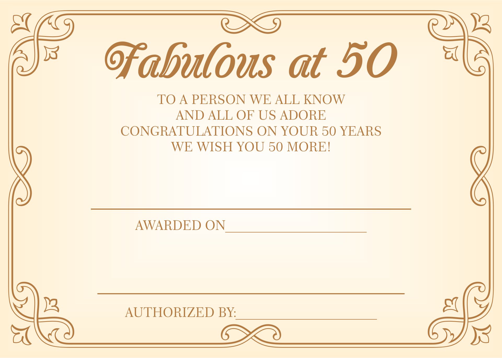 50th Birthday Certificate Free