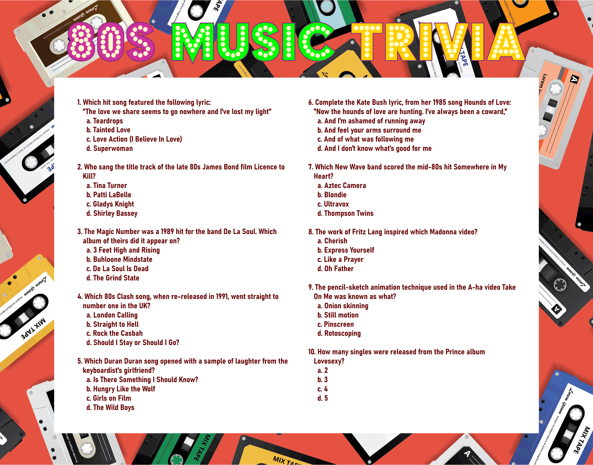 80s Trivia Printable