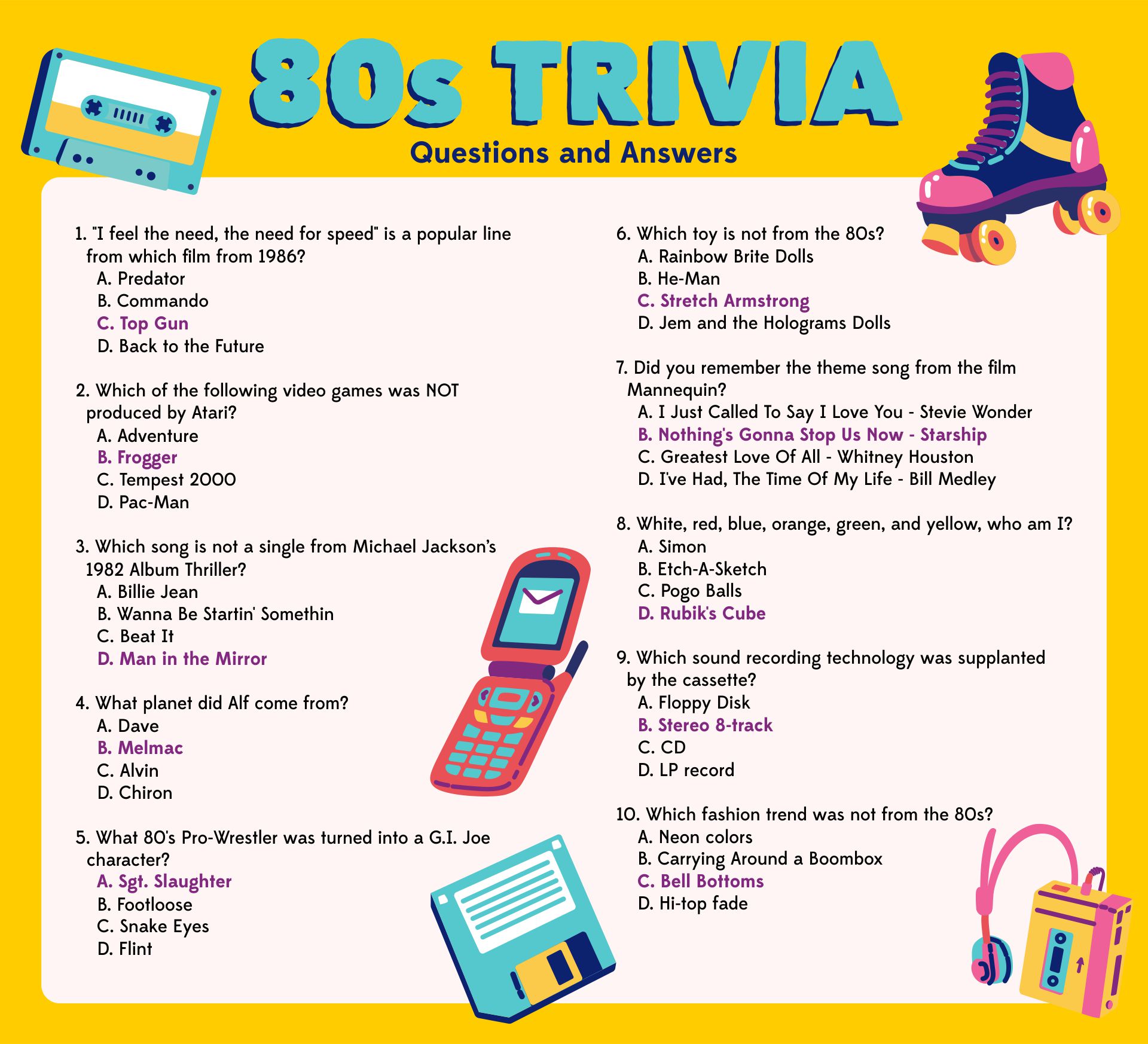 80s Trivia Questions and Answers Printable (Free!) - Leap of Faith Crafting