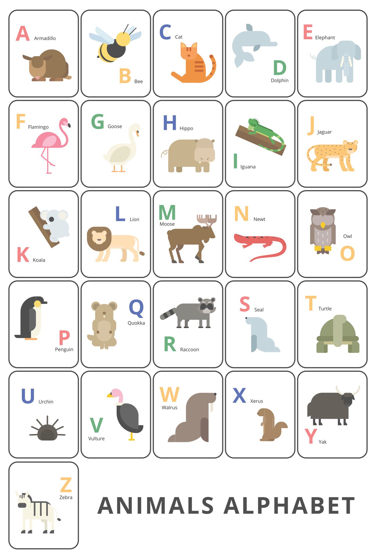 Animal Alphabet Flash Cards Printable