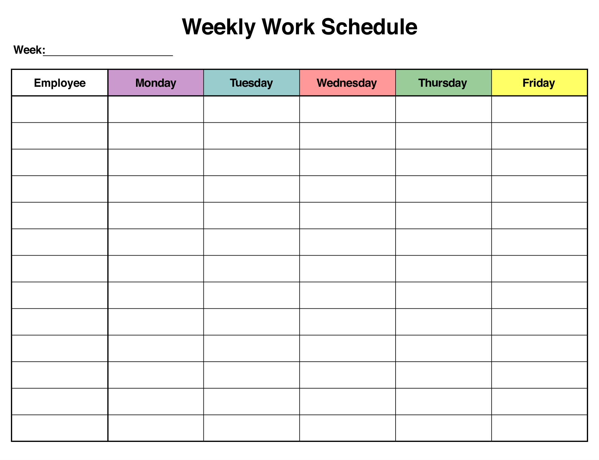 Blank Weekly Work Schedule Template