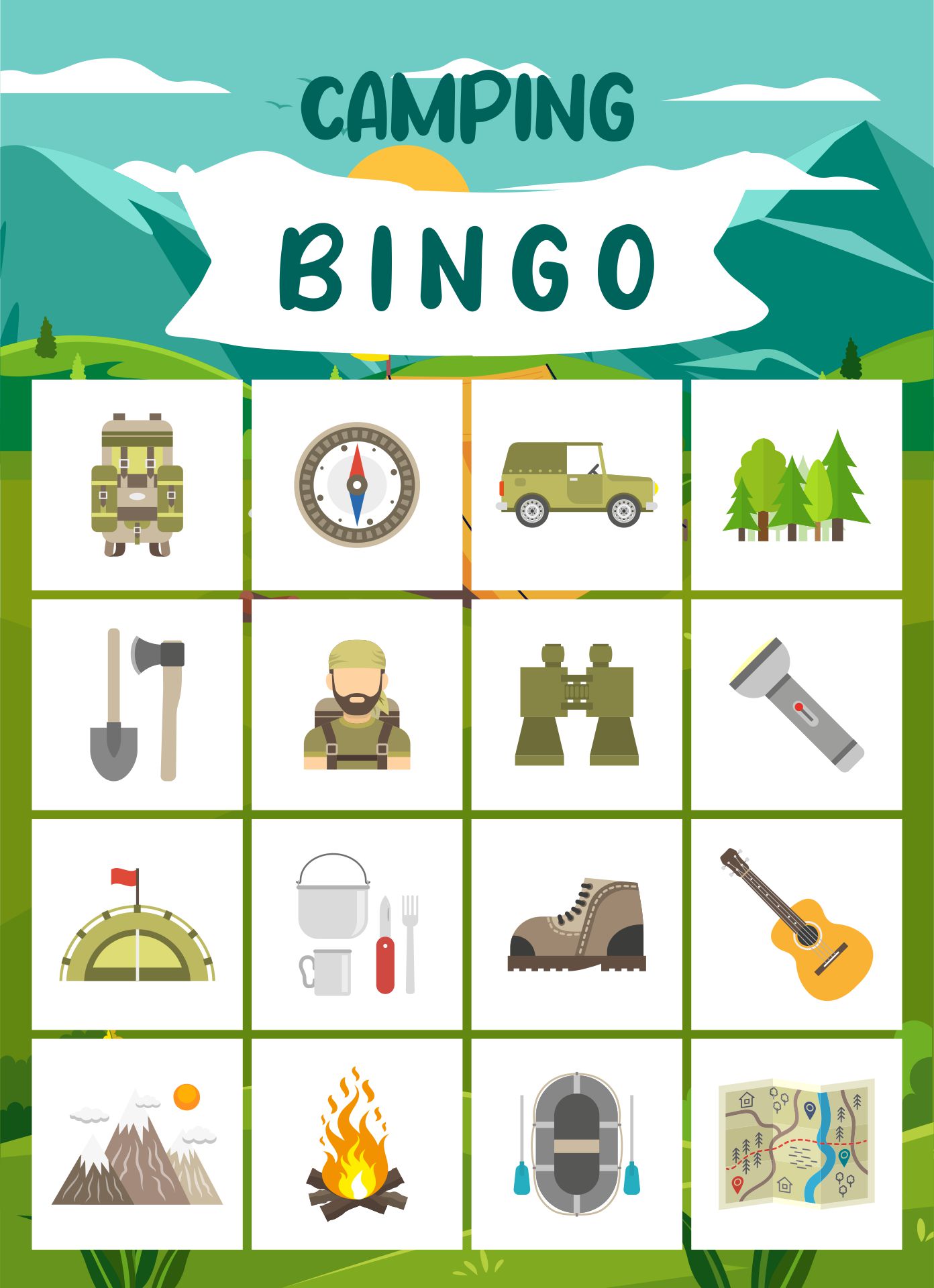 Camping Theme Bingo Card Printable